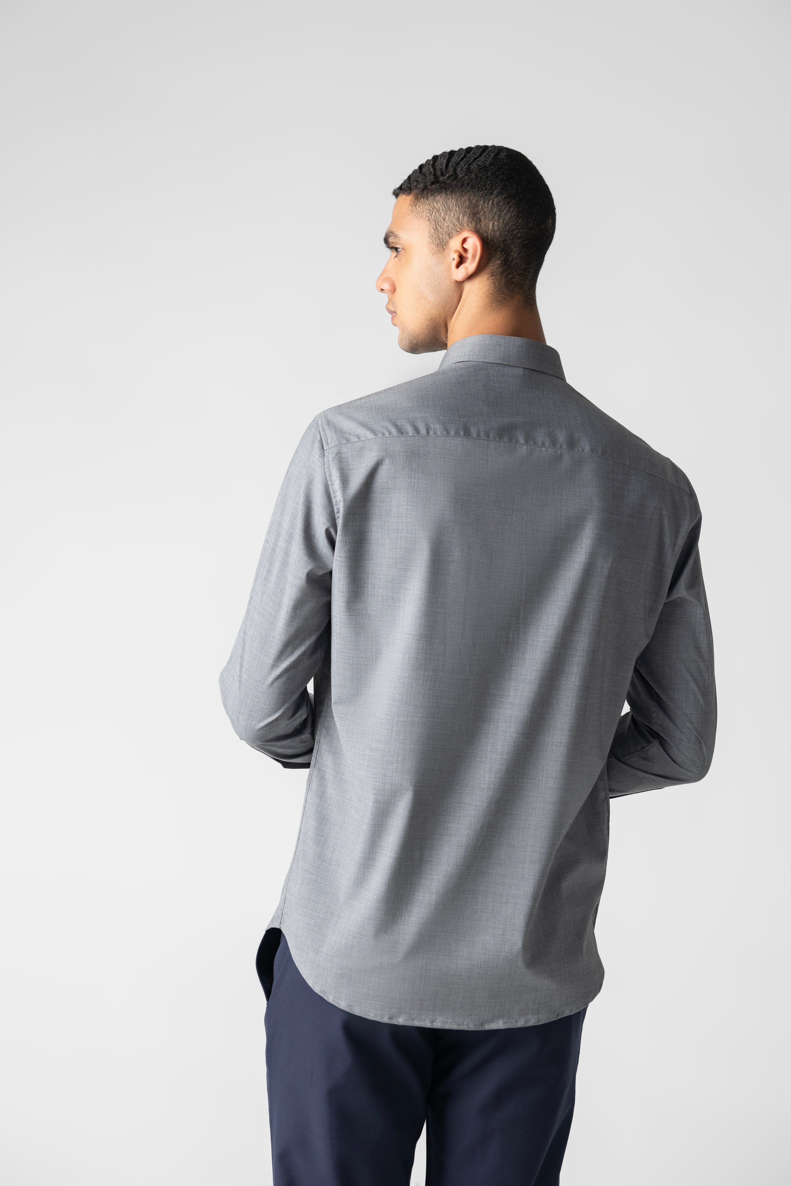 Grey hidden button placket shirt with leopard button detailing