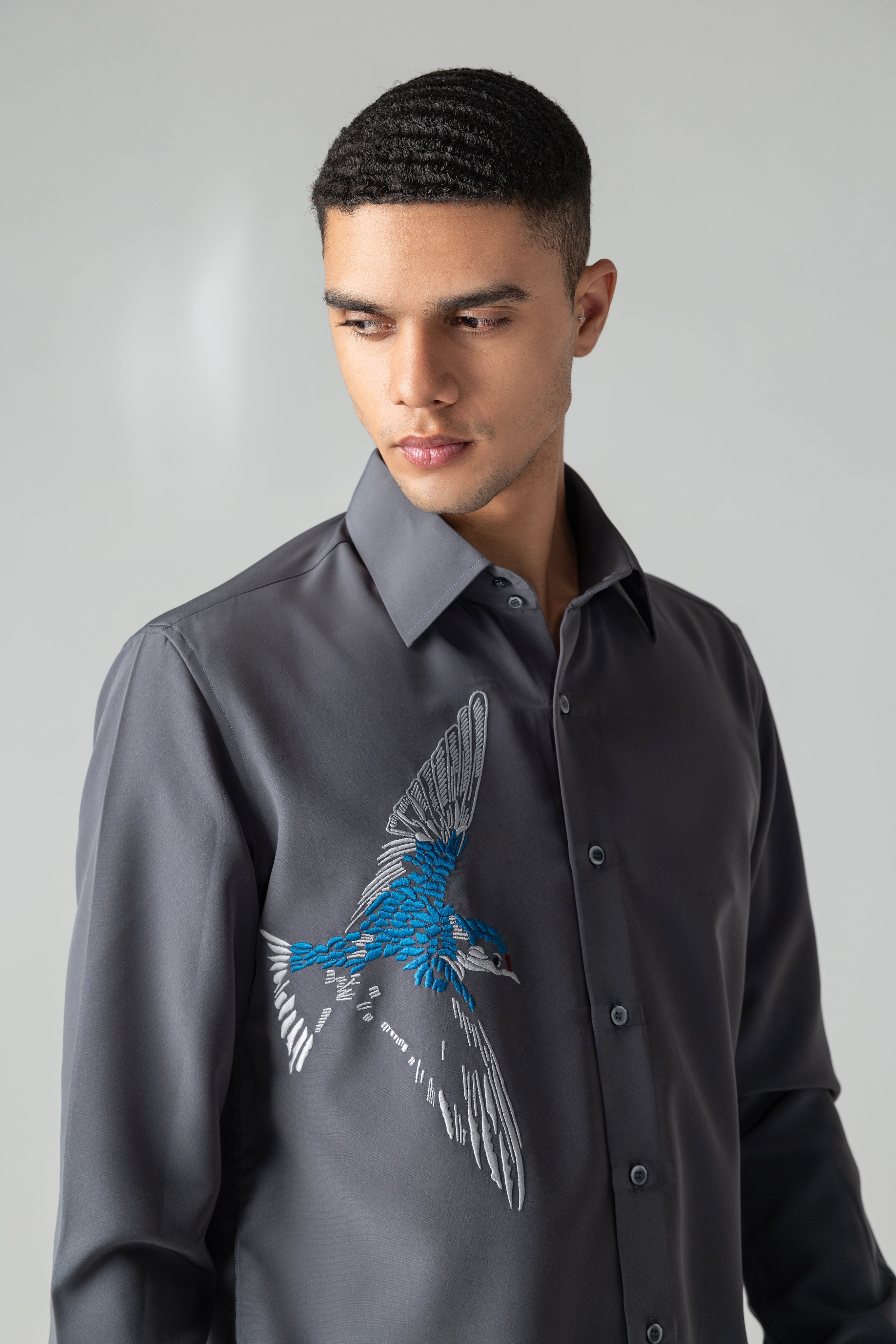 Dark grey shirt with embroidered Bird motif