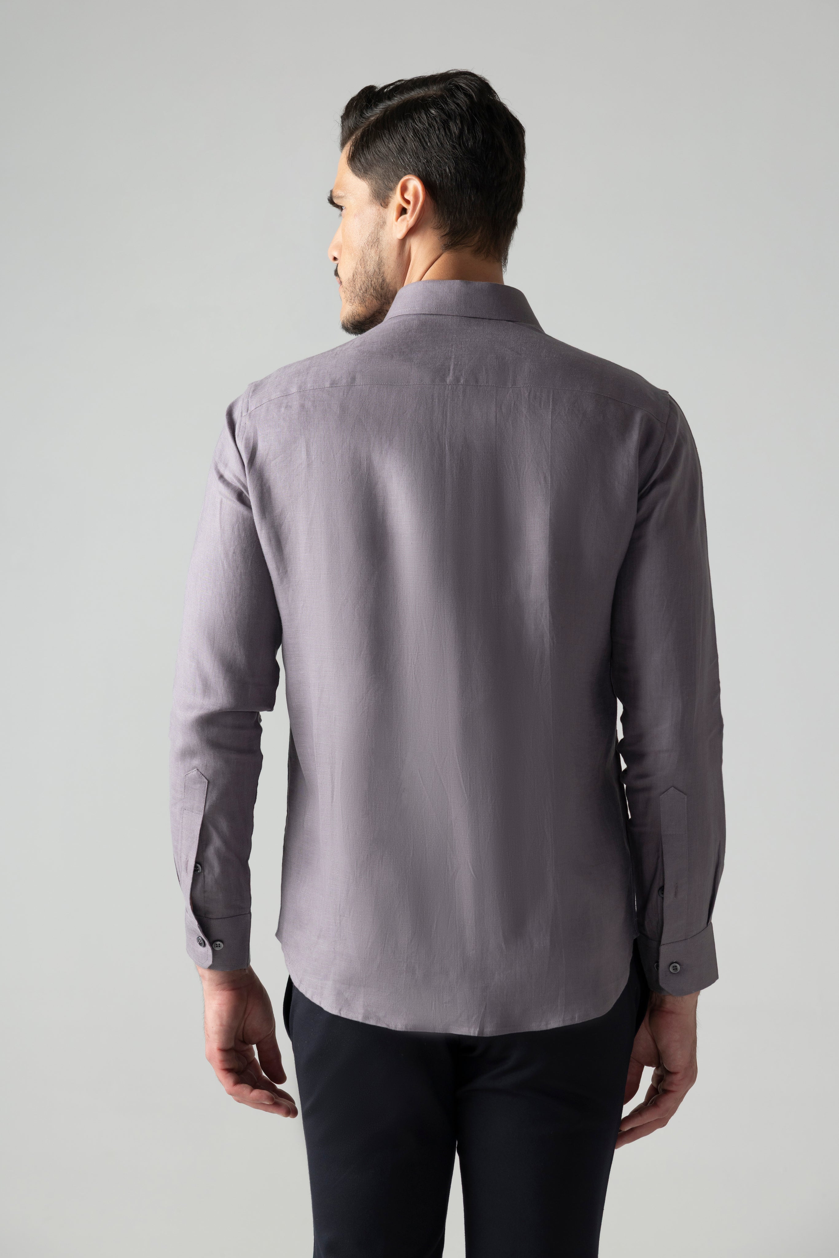 Mauve linen shirt with pleating details