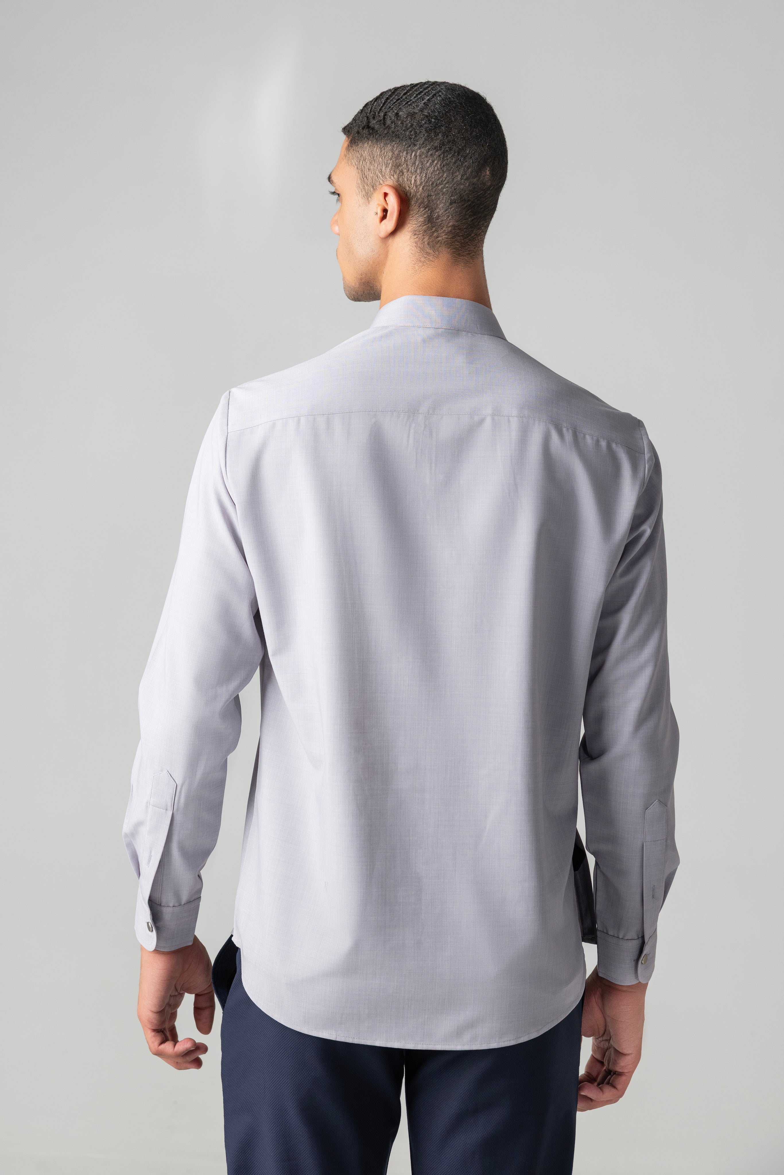 Grey shirt with asymmetrical buttons & yoke detailing