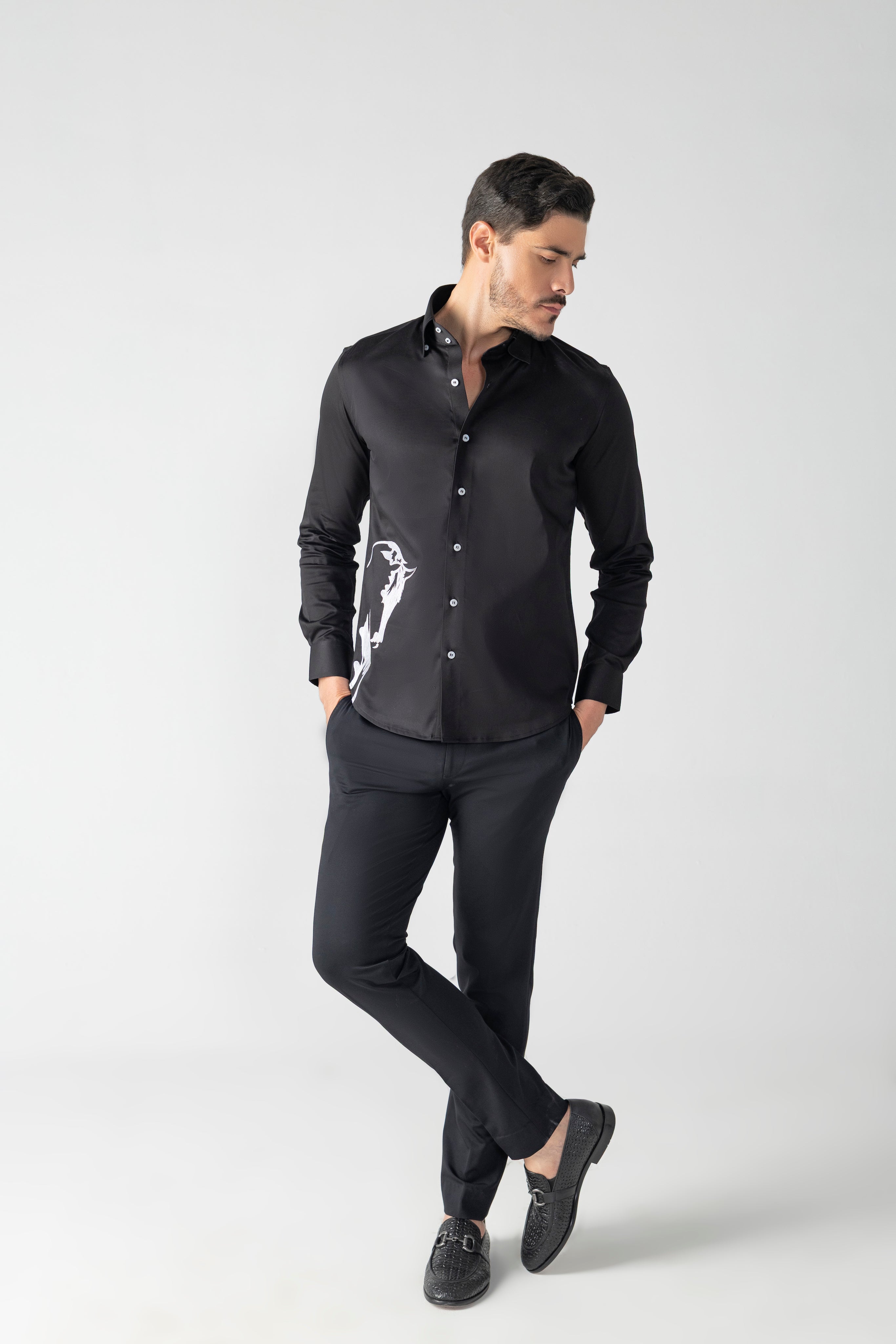 Black shirt with white embroidered Horse motif