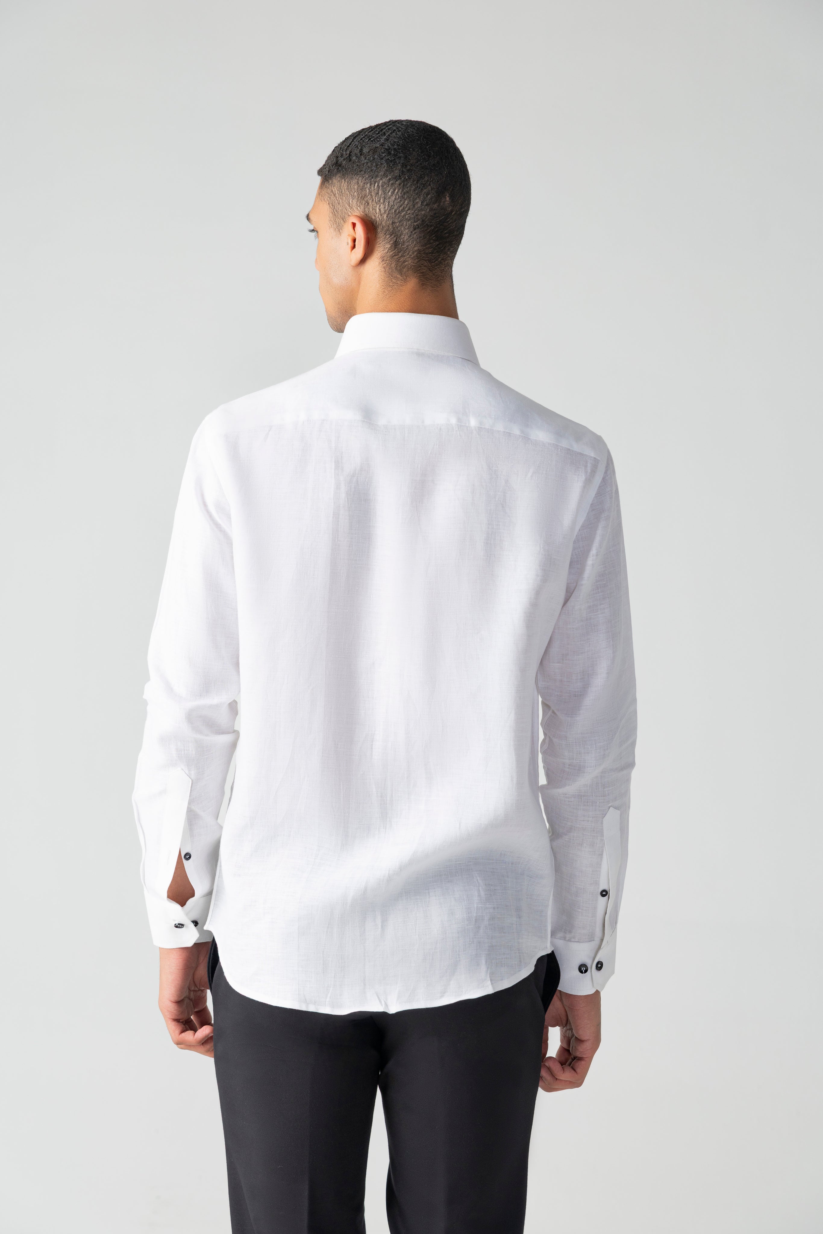White linen shirt with contrast strap & metallic buckle detailing