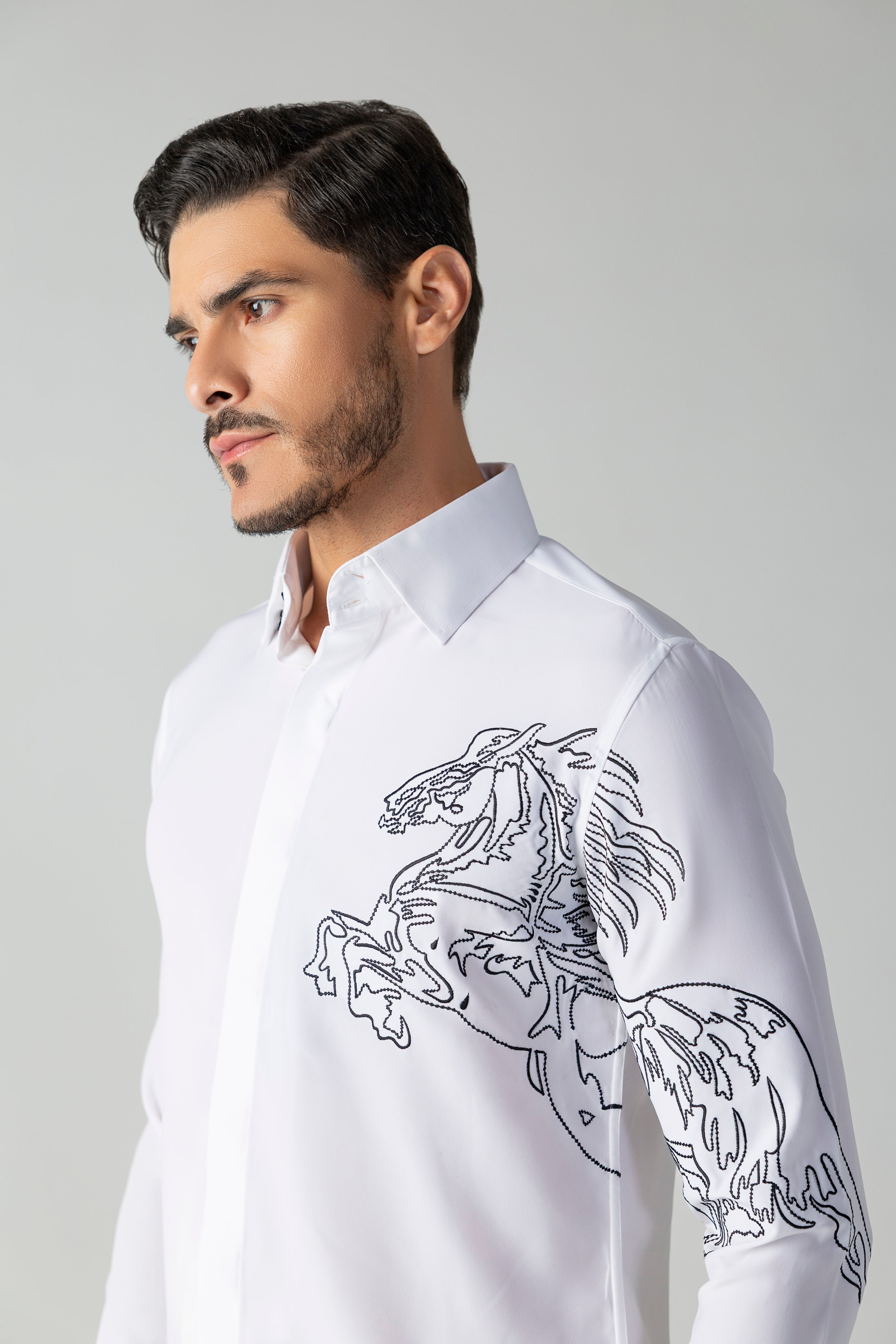 White shirt with black embroidered Horse motif