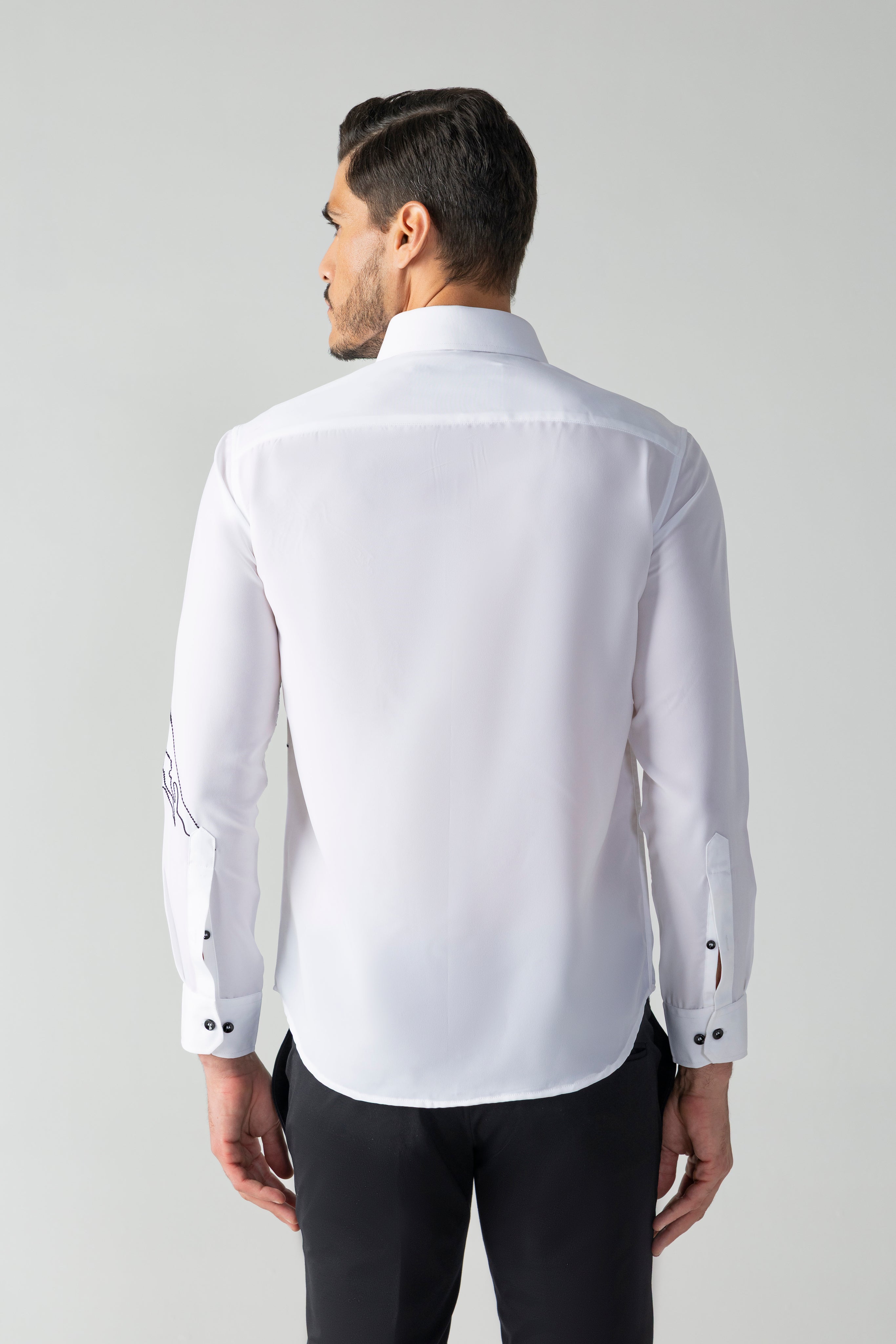 White shirt with black embroidered Horse motif