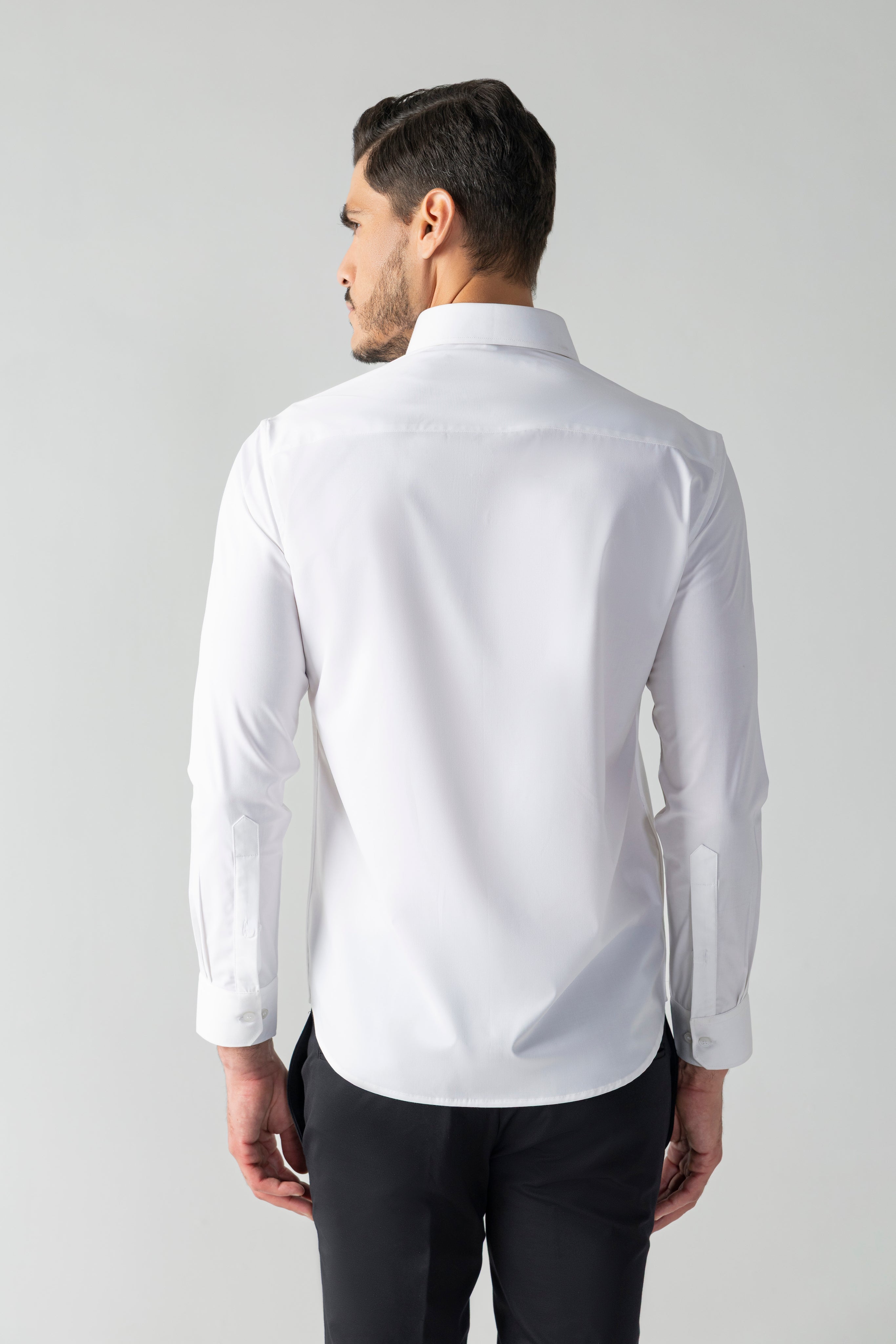 White shirt with statement metallic buttons