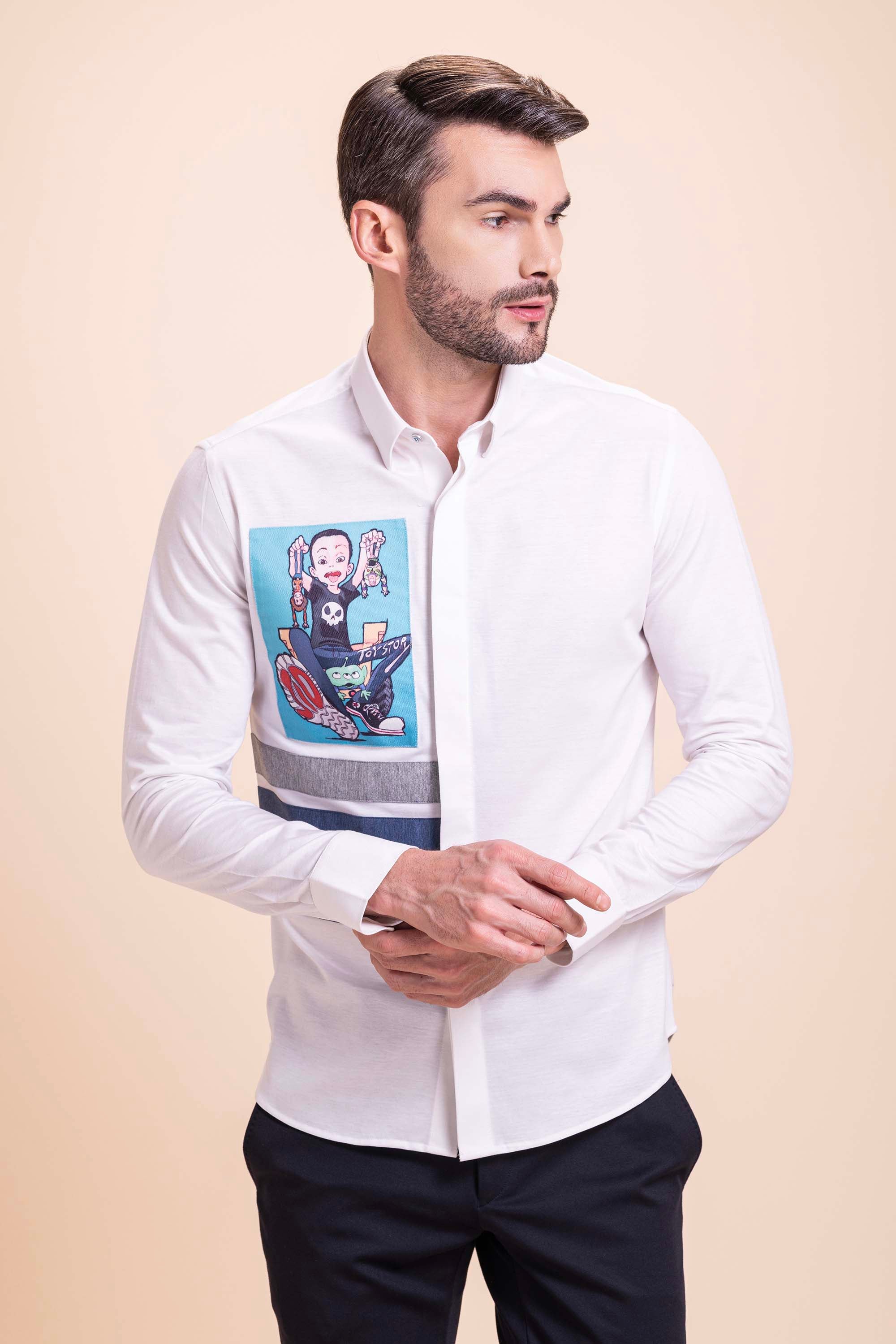 White Patch Work Shirt