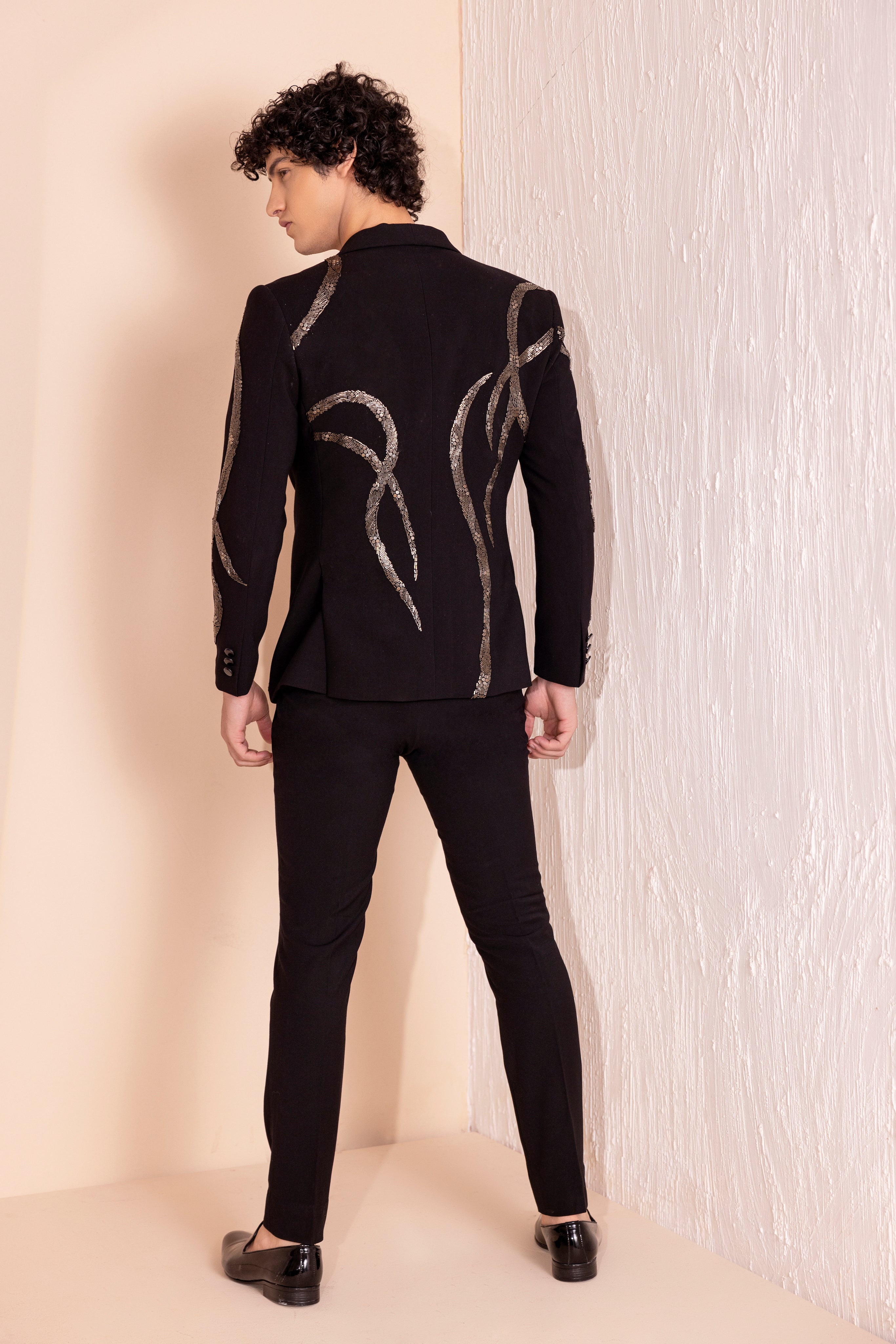 Hand embroidered metal work coat paired with matching pants