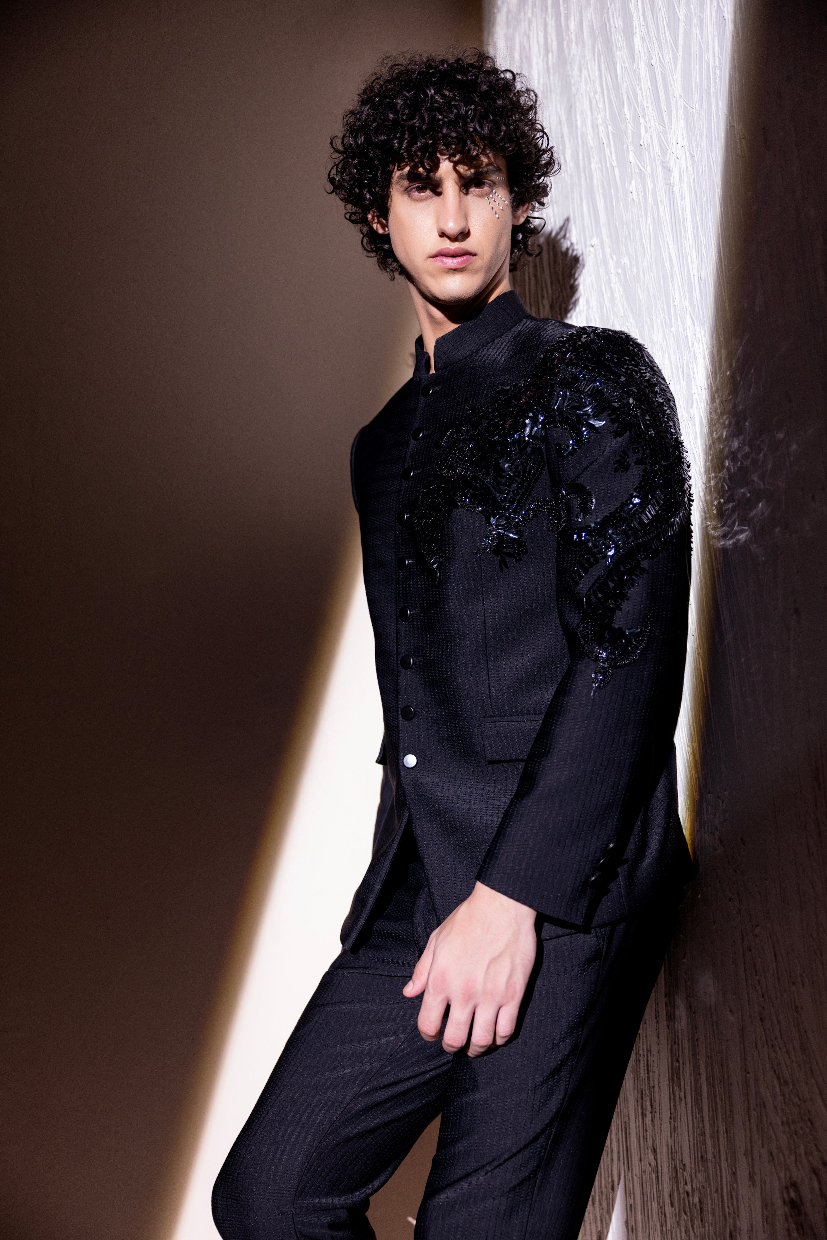 Hand embroidered Dragon motif jodhpuri paired with matching pants.
