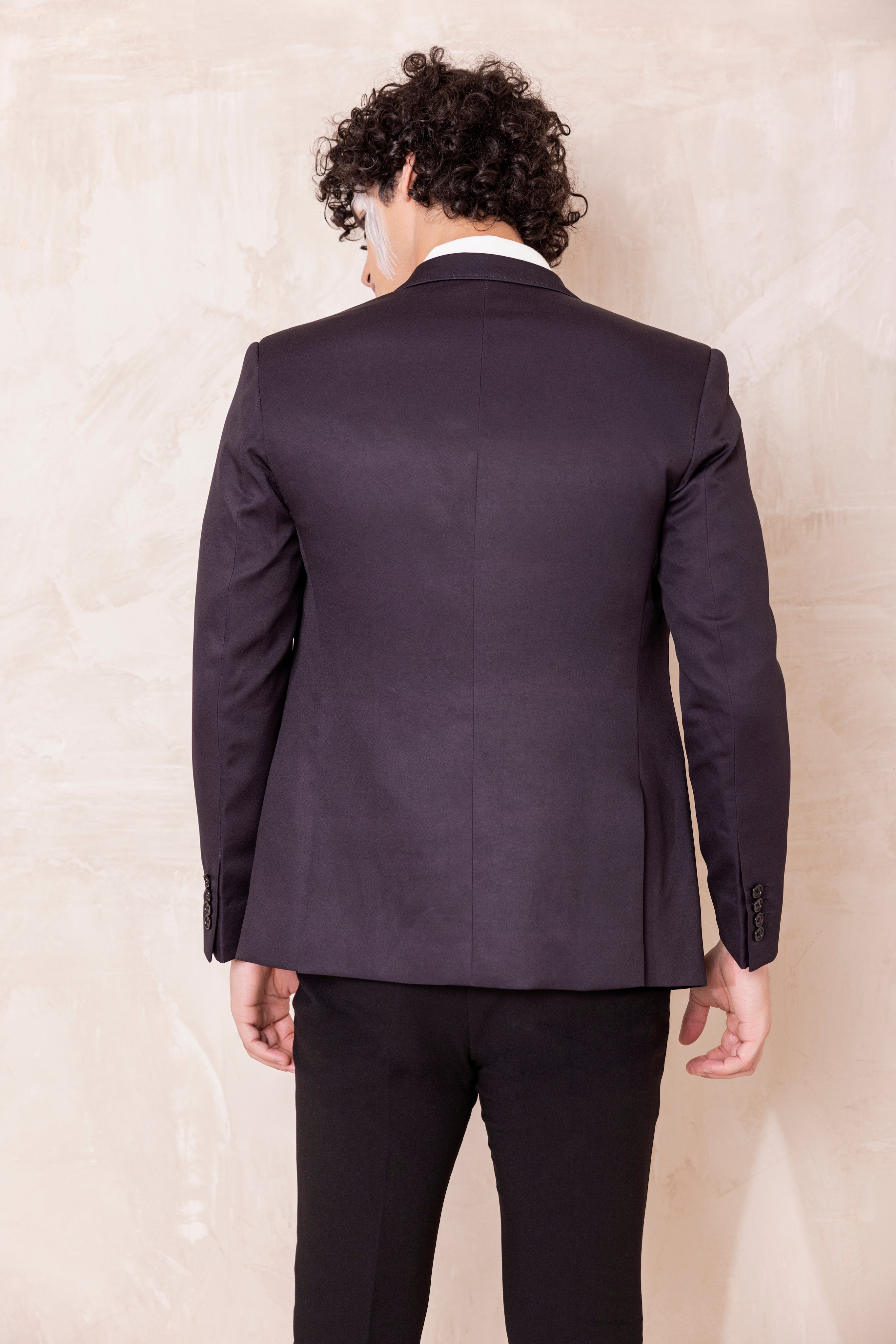 Digital print blazer with abstract design.