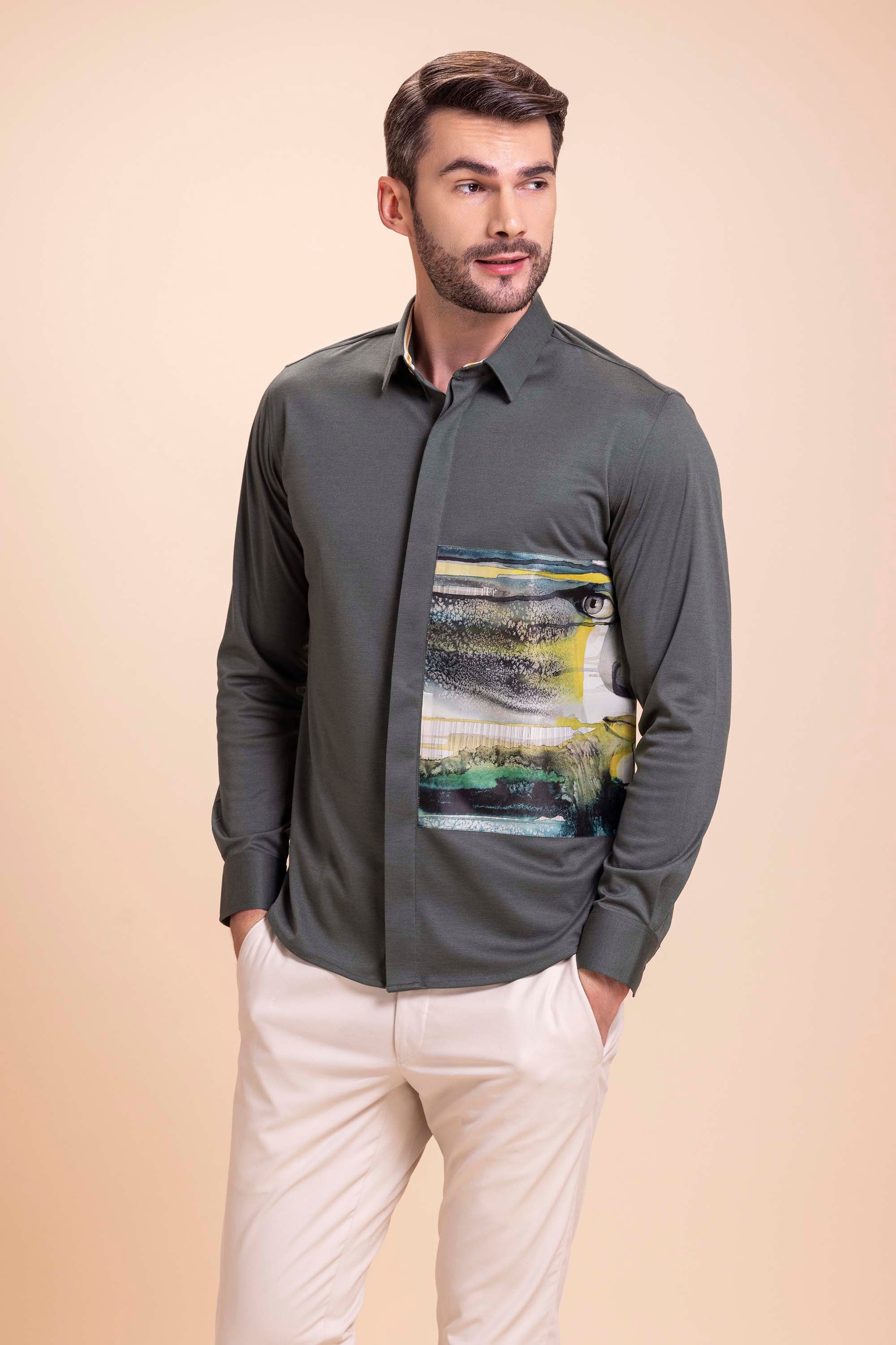 Olive Green Patch Work Shirt