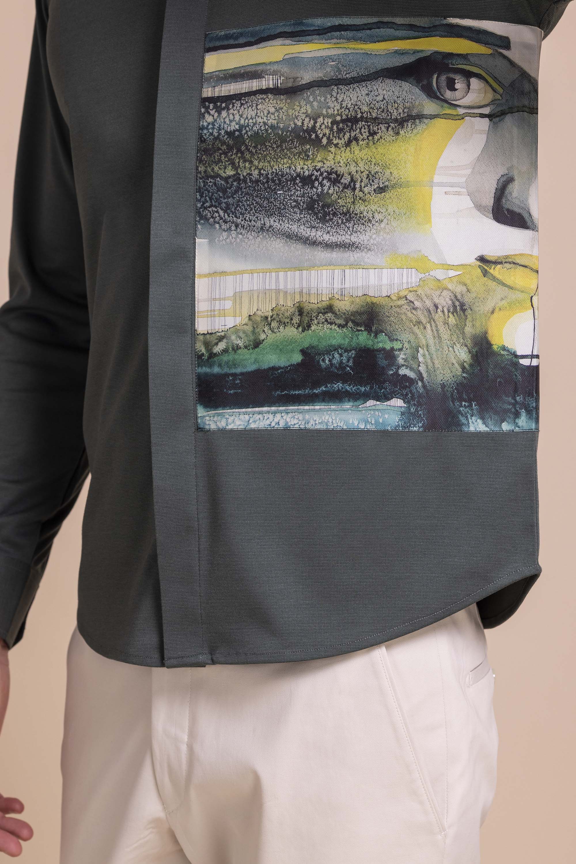 Olive Green Patch Work Shirt