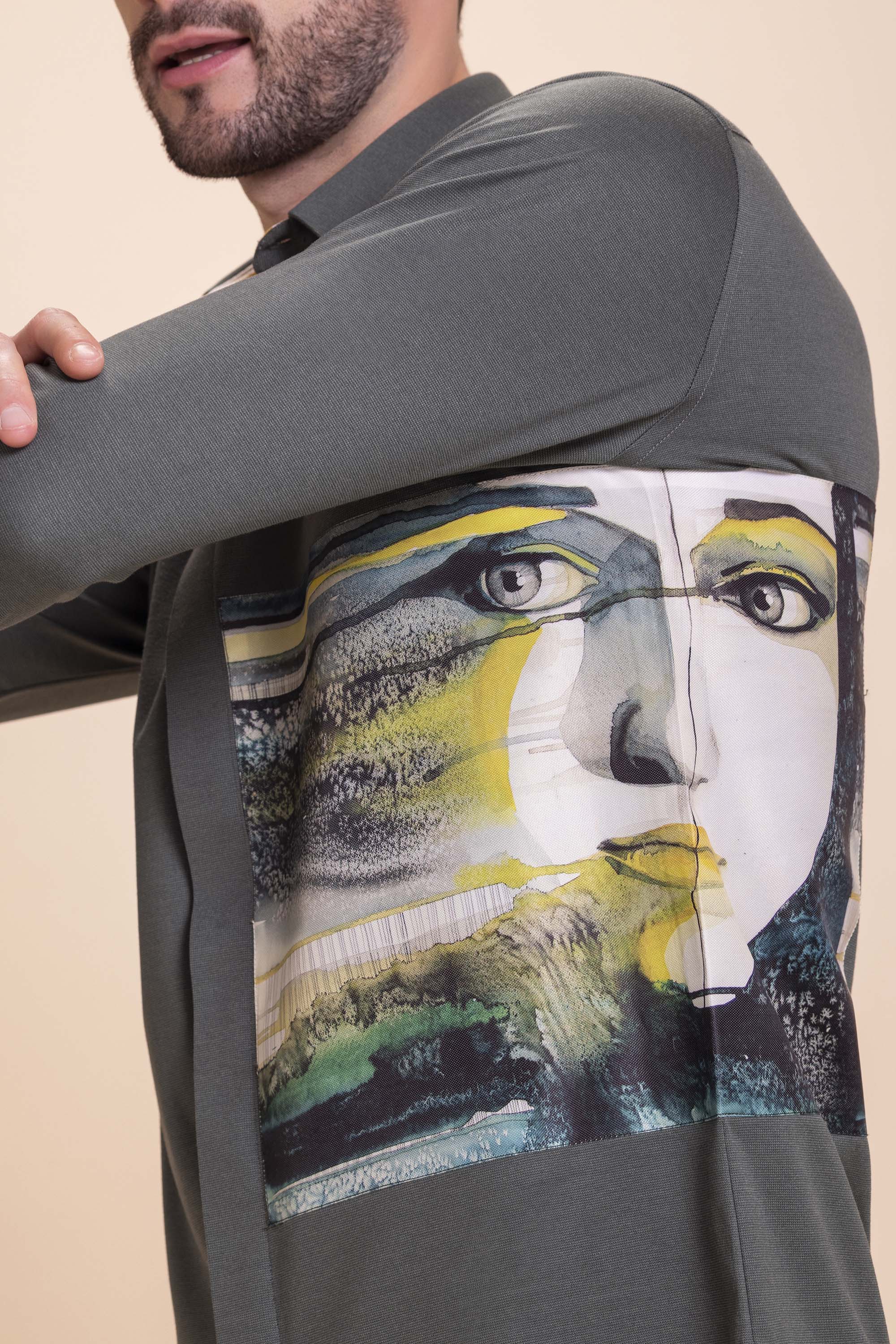 Olive Green Patch Work Shirt