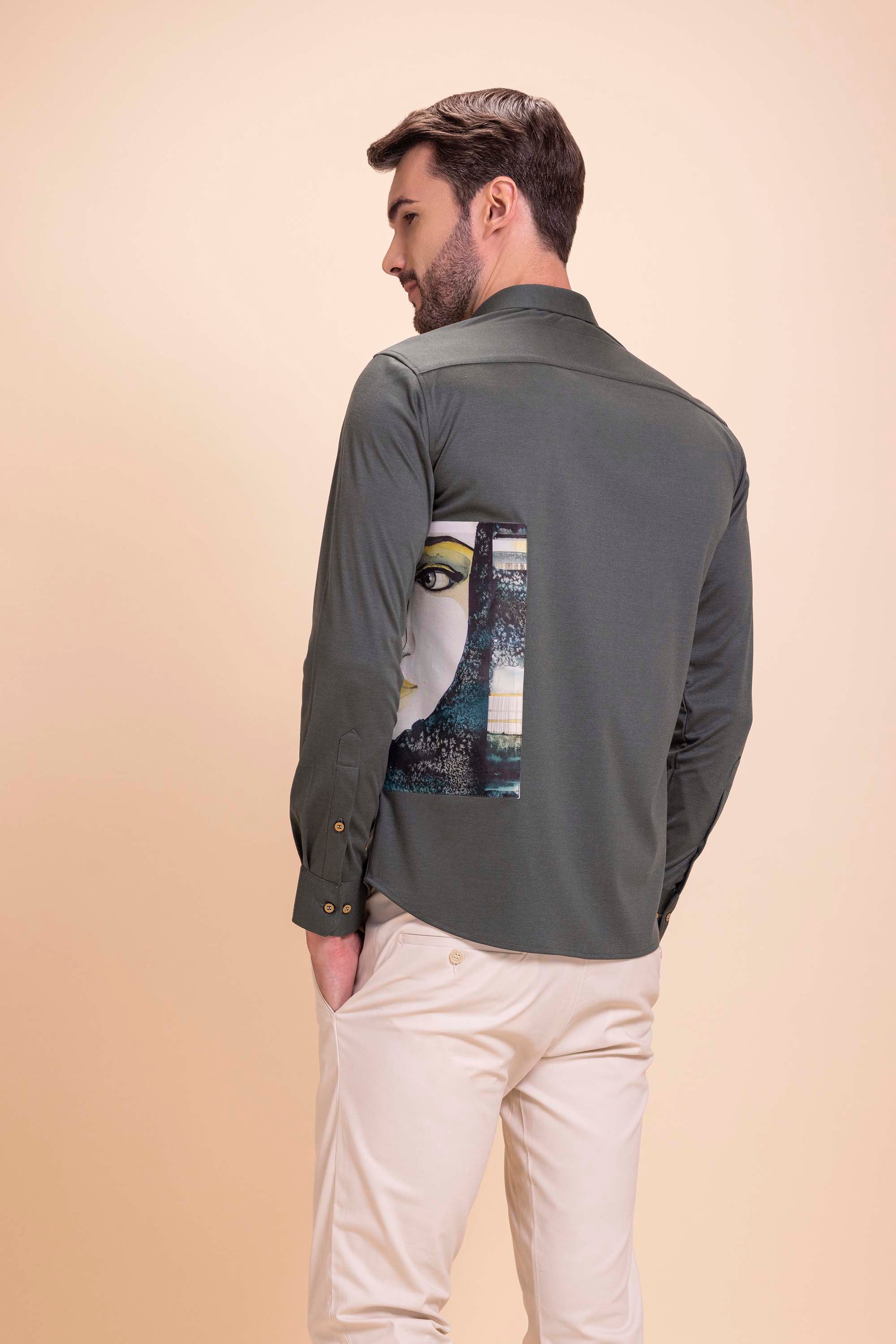 Olive Green Patch Work Shirt