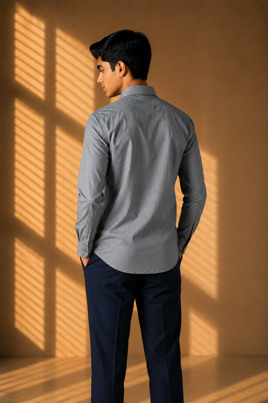 Grey hidden button placket shirt with leopard button detailing