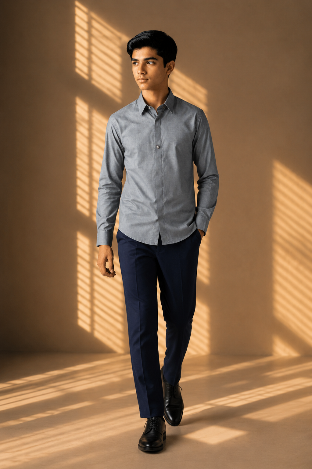 Grey hidden button placket shirt with leopard button detailing