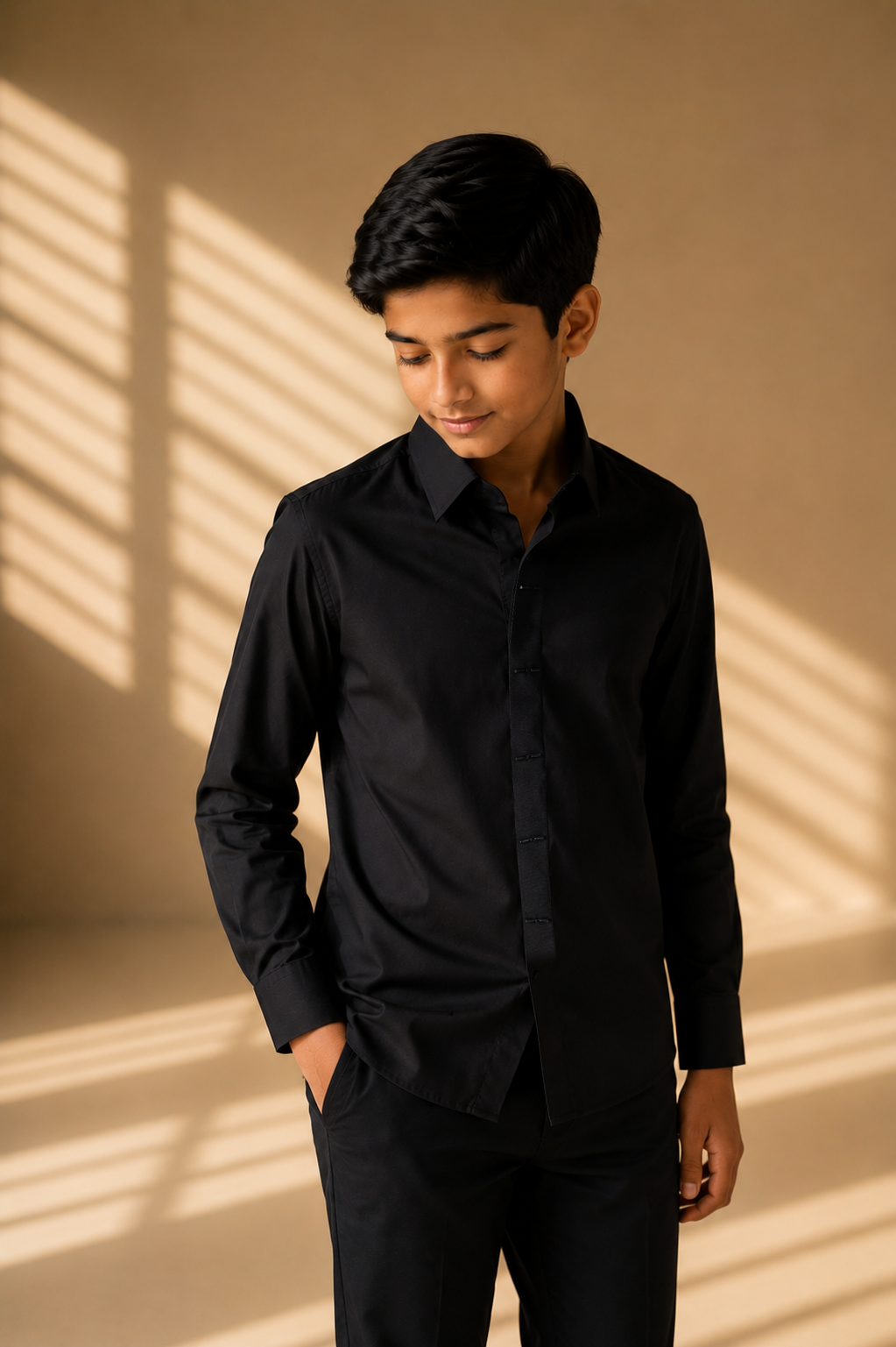 Black shirt with statement metallic buttons