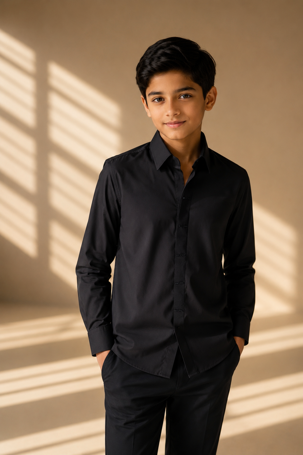 Black shirt with statement metallic buttons
