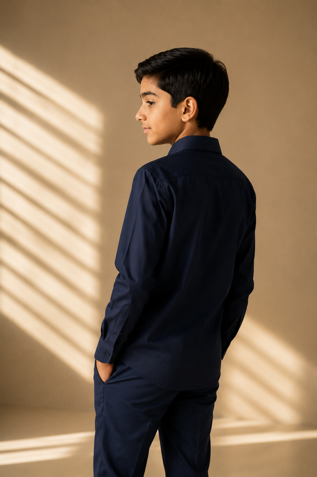 Navy blue shirt with statement metallic buttons