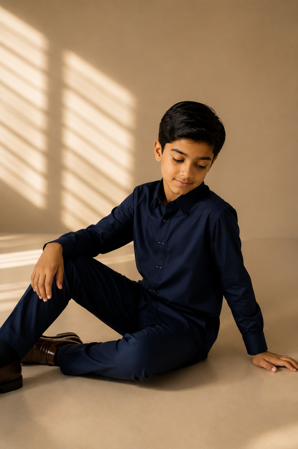 Navy blue shirt with statement metallic buttons