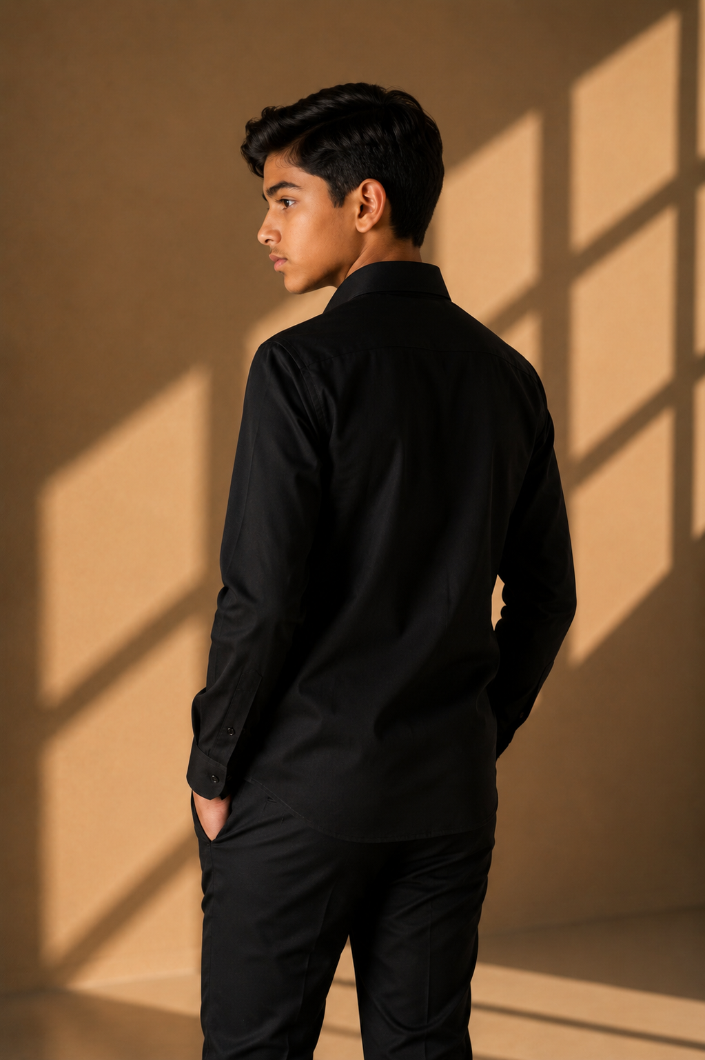 Black shirt with abstract metallic hand-embroidery