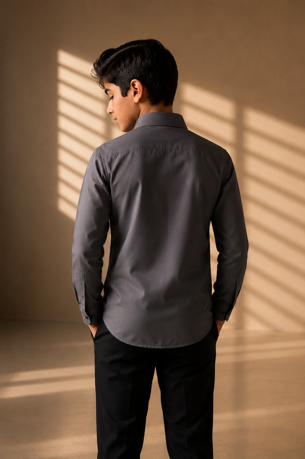 Grey shirt with abstract hand-embroidered metal motif
