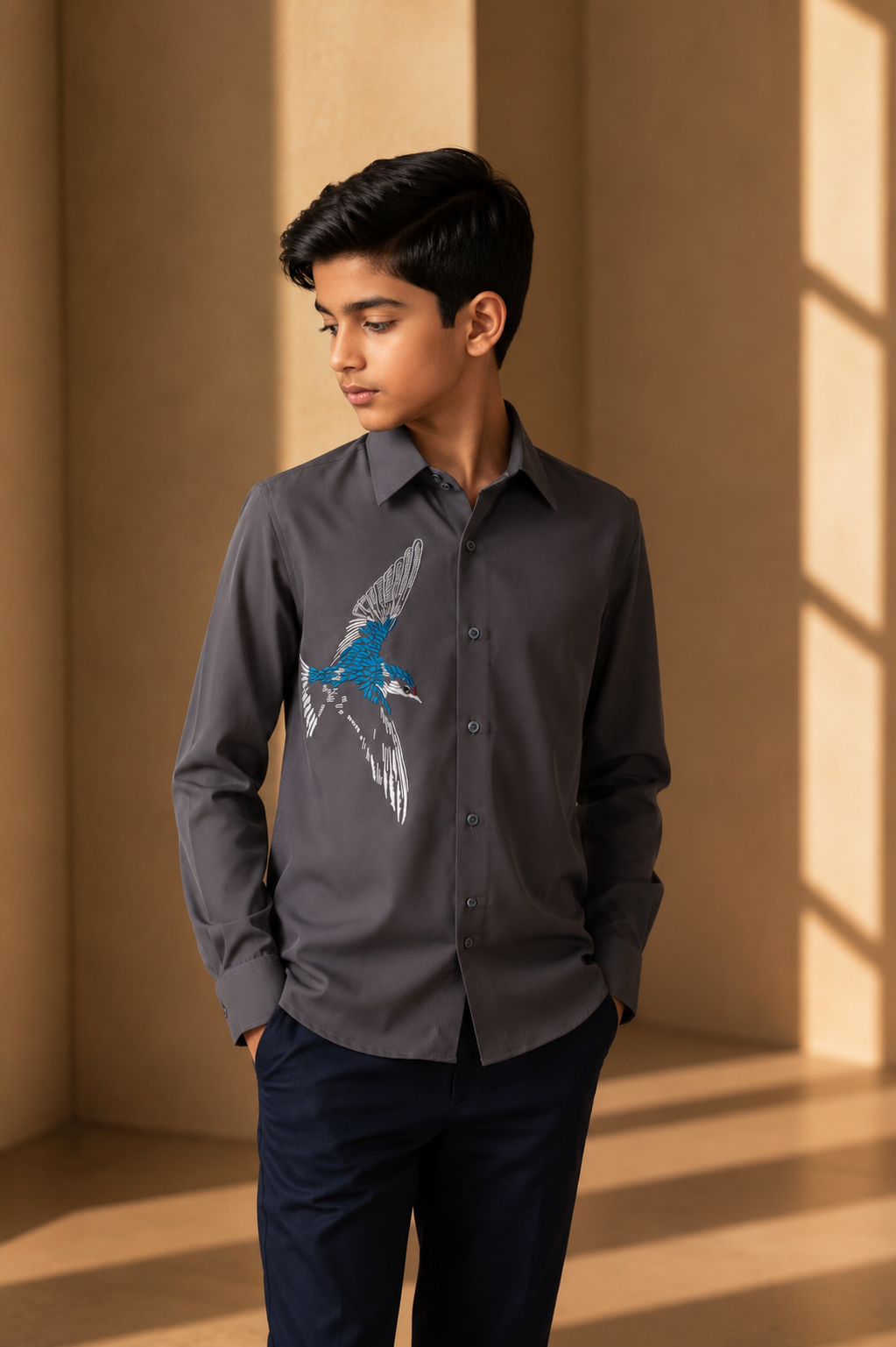Dark grey shirt with embroidered Bird motif