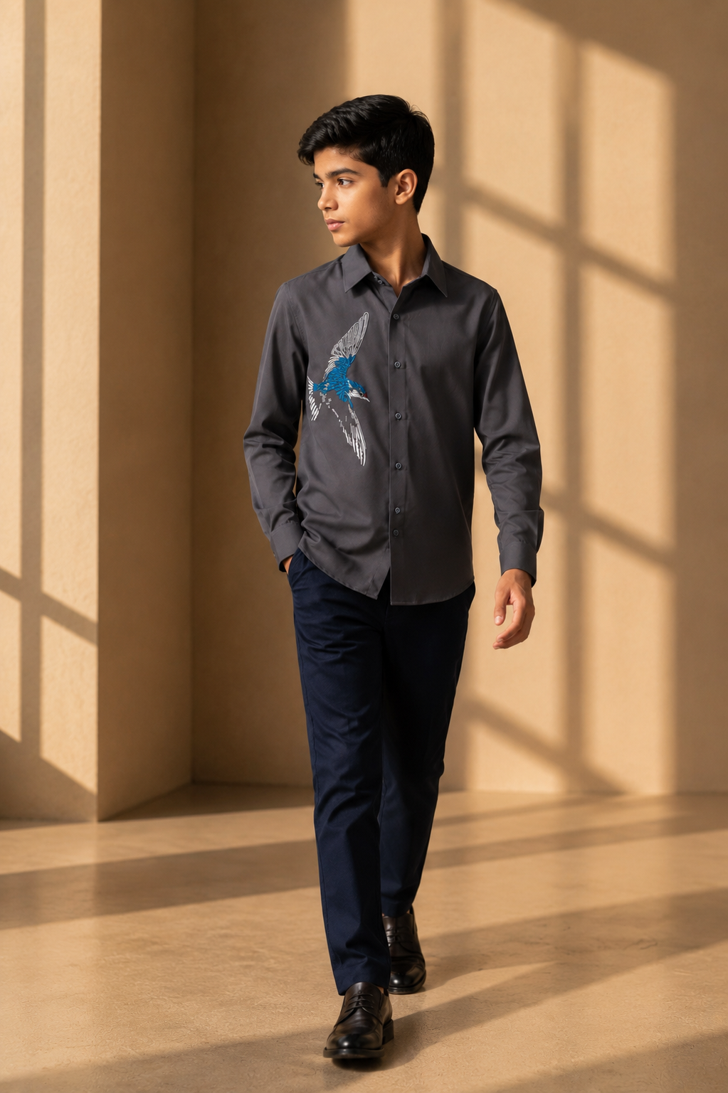 Dark grey shirt with embroidered Bird motif