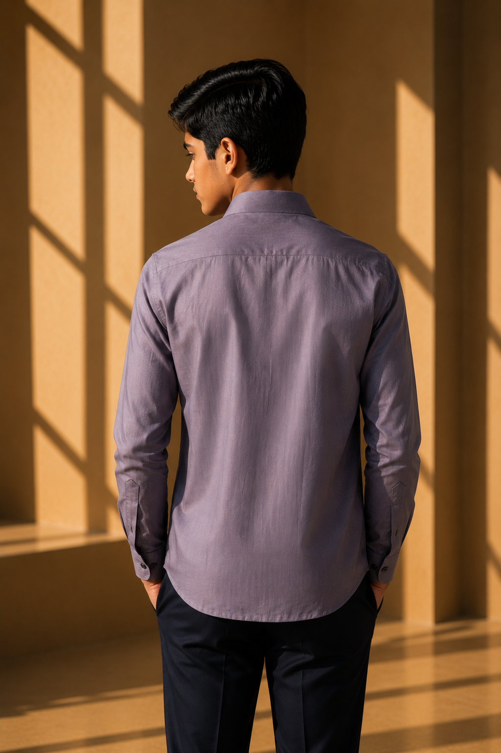 Mauve linen shirt with pleating details