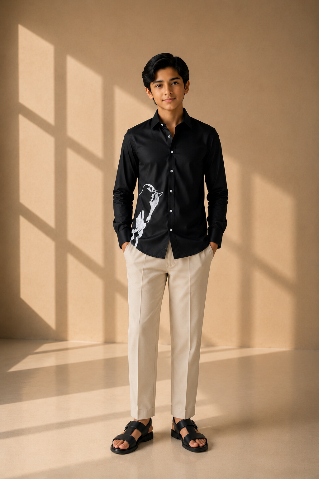Black shirt with white embroidered Horse motif