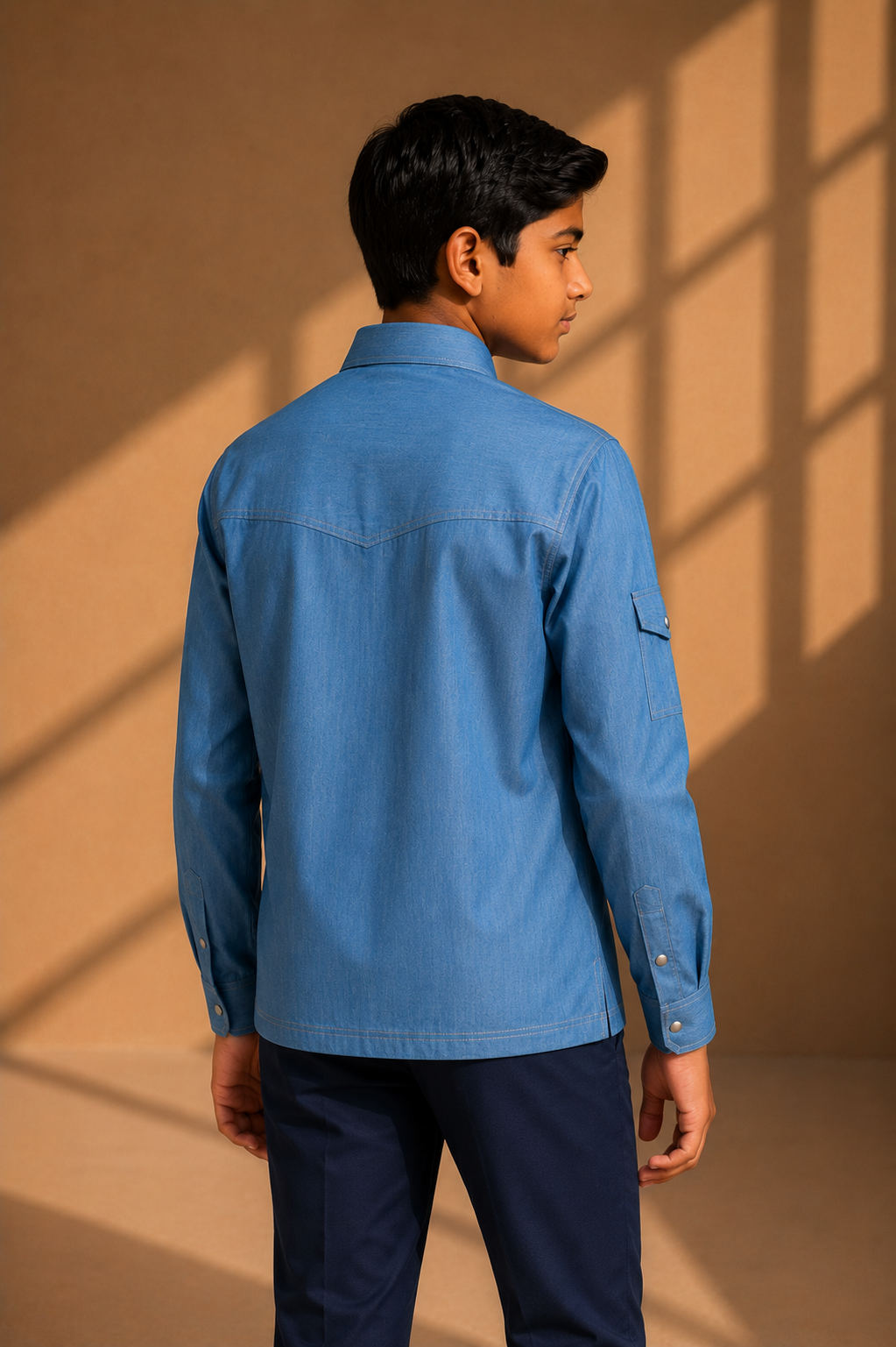 Light denim shirt with patch pocket detailing