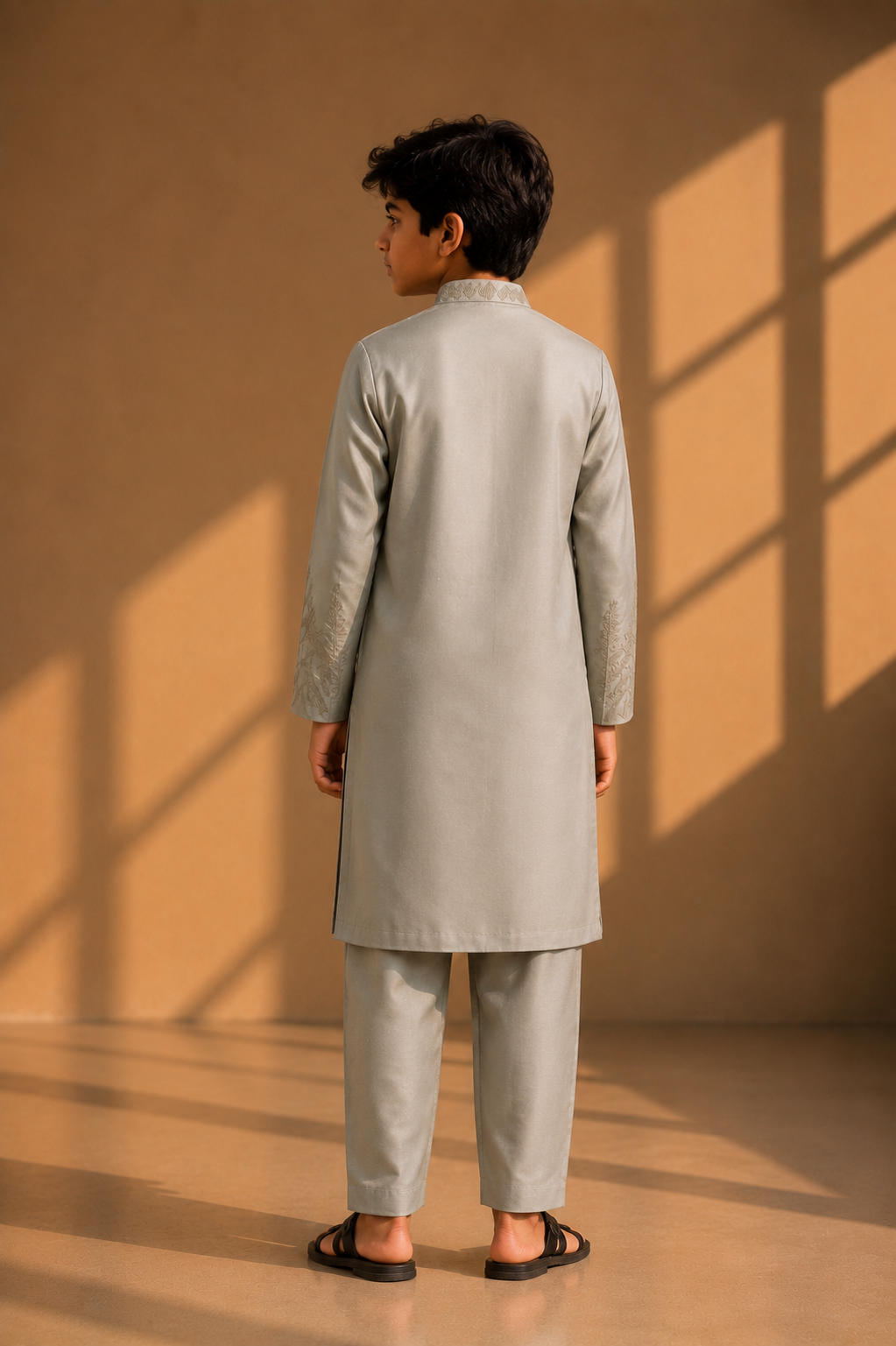 Featuring olive green kurta with dori embroidery on bottom pannel paired with aligarhi pants. Perfect attire for mehndi occaions