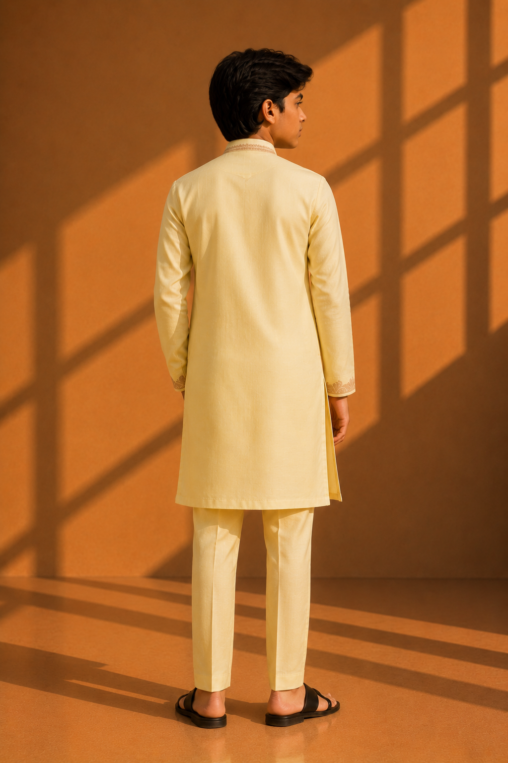 Featuring lime bamboo silk kurta highlighted with ari embroidery with zari thread paired with aligarhi pants