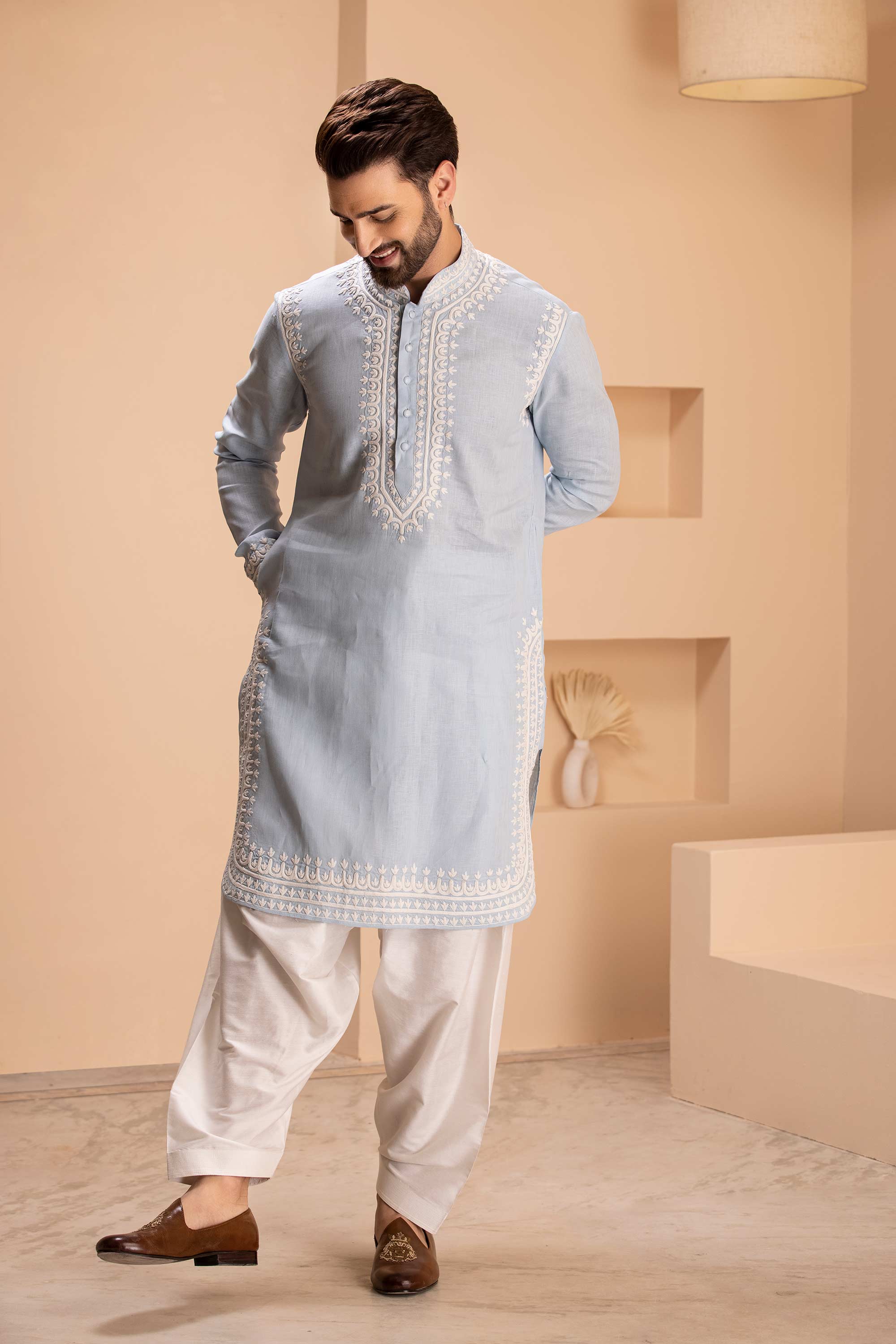 "Kurta: Linen  Salwar: Cotton Silk"