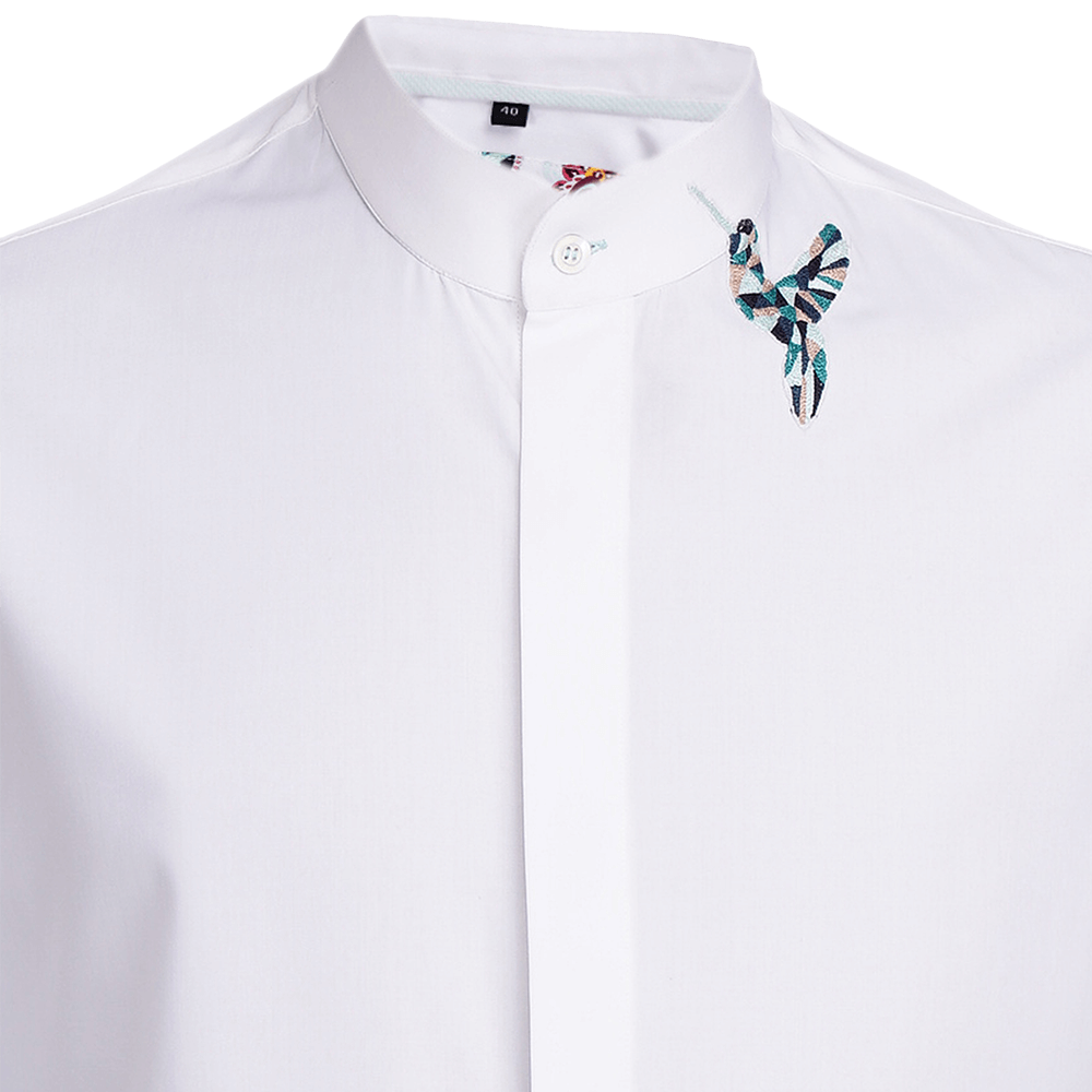 White long-sleeved shirt with Hummingbird embroidered motif