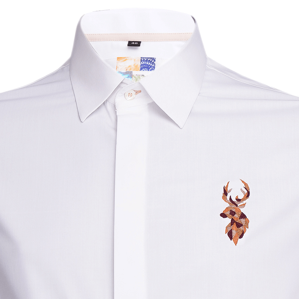 White long-sleeved shirt with Reindeer embroidered motif
