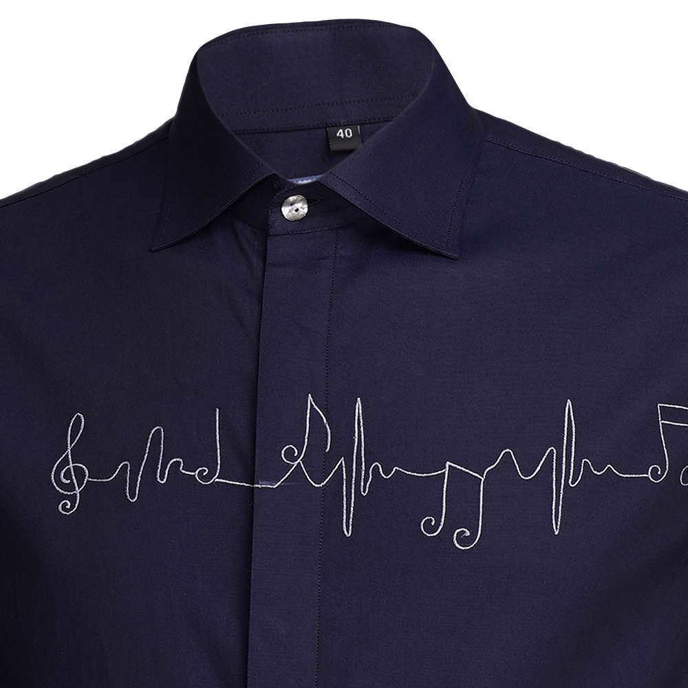 Navy Blue long-sleeved shirt detailed with embroidered musical notes