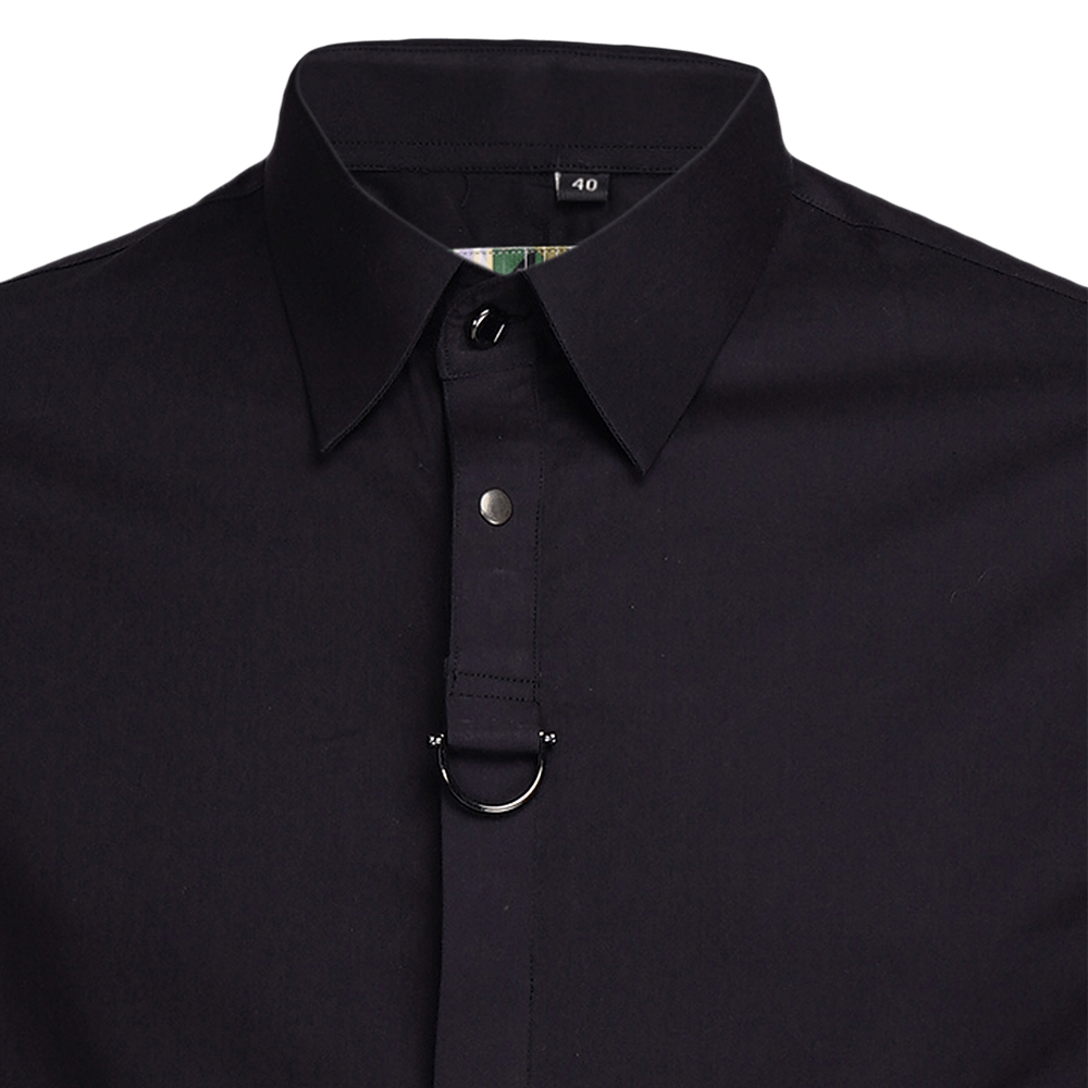 Black long-sleeved evening shirt with gunmetal buckle