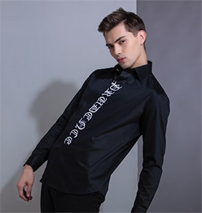 Black long-sleeved evening shirt with prudence embroidery