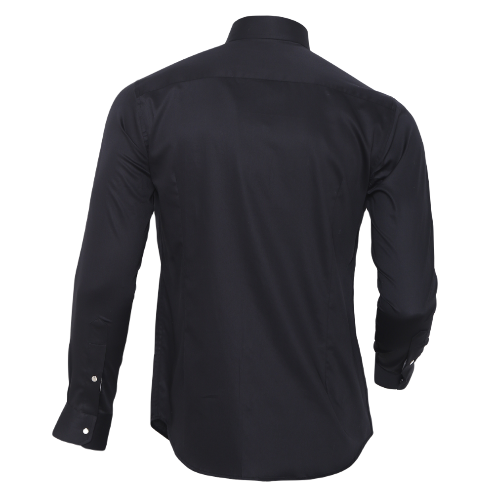 Black long-sleeved evening shirt with quote embroidery