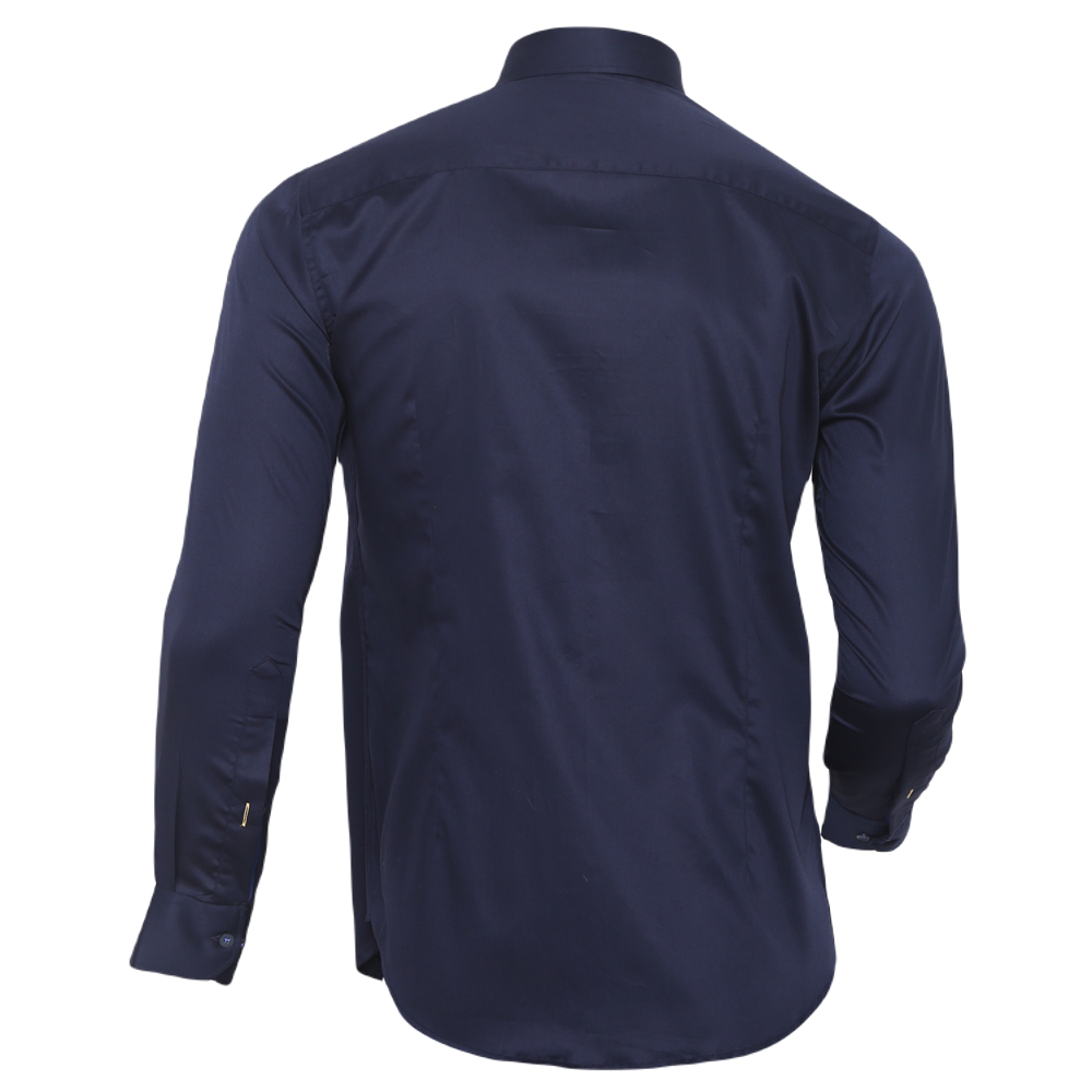 Navy Blue long-sleeved evening shirt with book embroidery