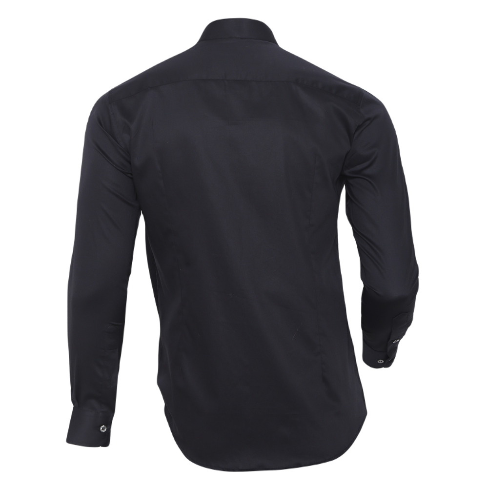Black long-sleeved evening shirt with face embroidery