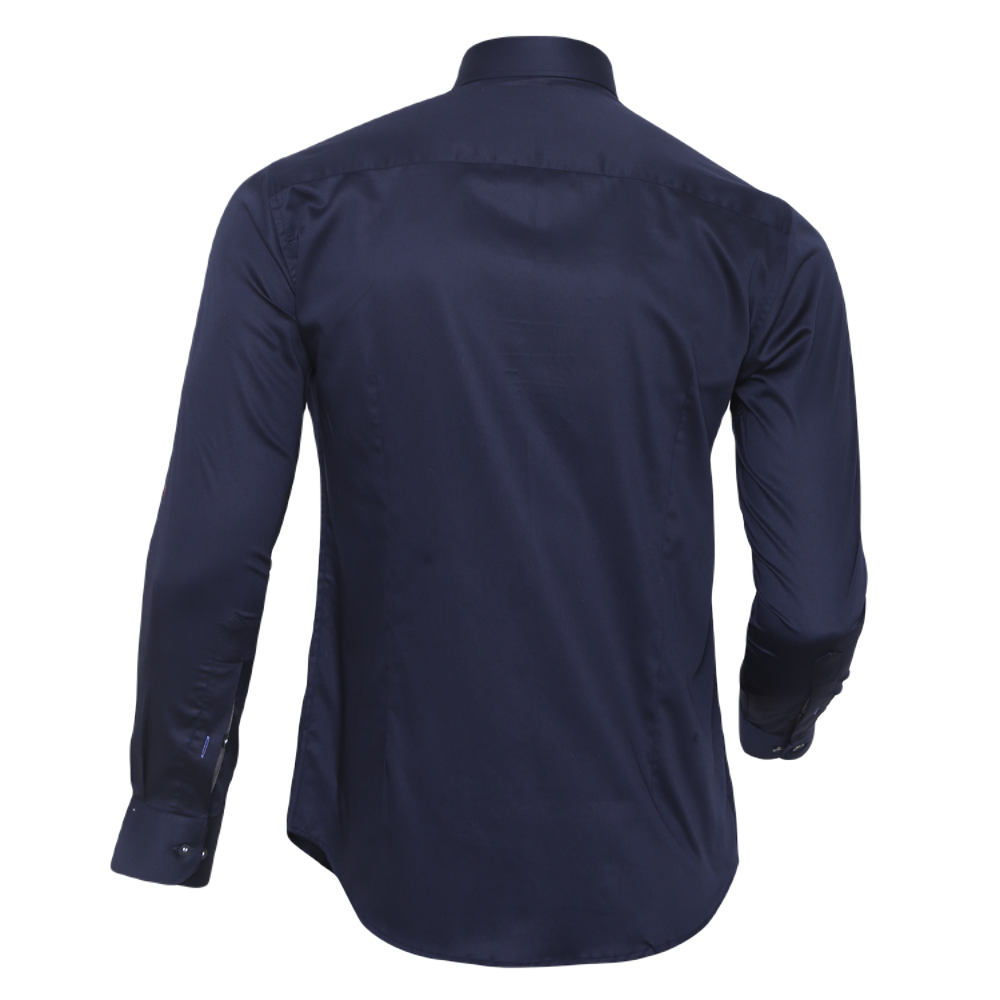 Navy Blue long-sleeved evening shirt with alphabet embroidery