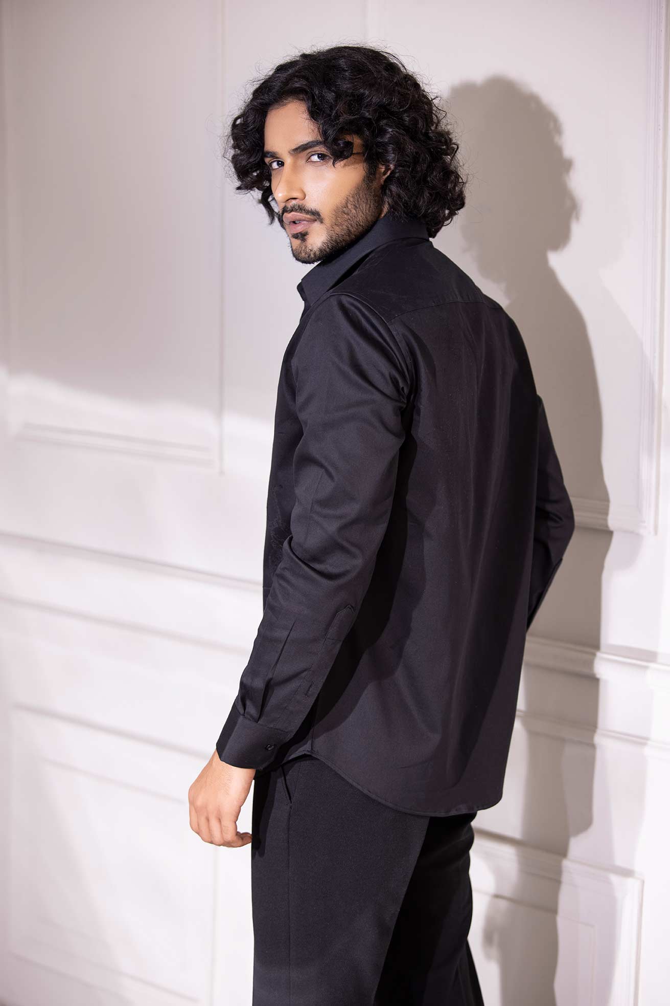 Black full-sleeved shirt with digital print bike motif