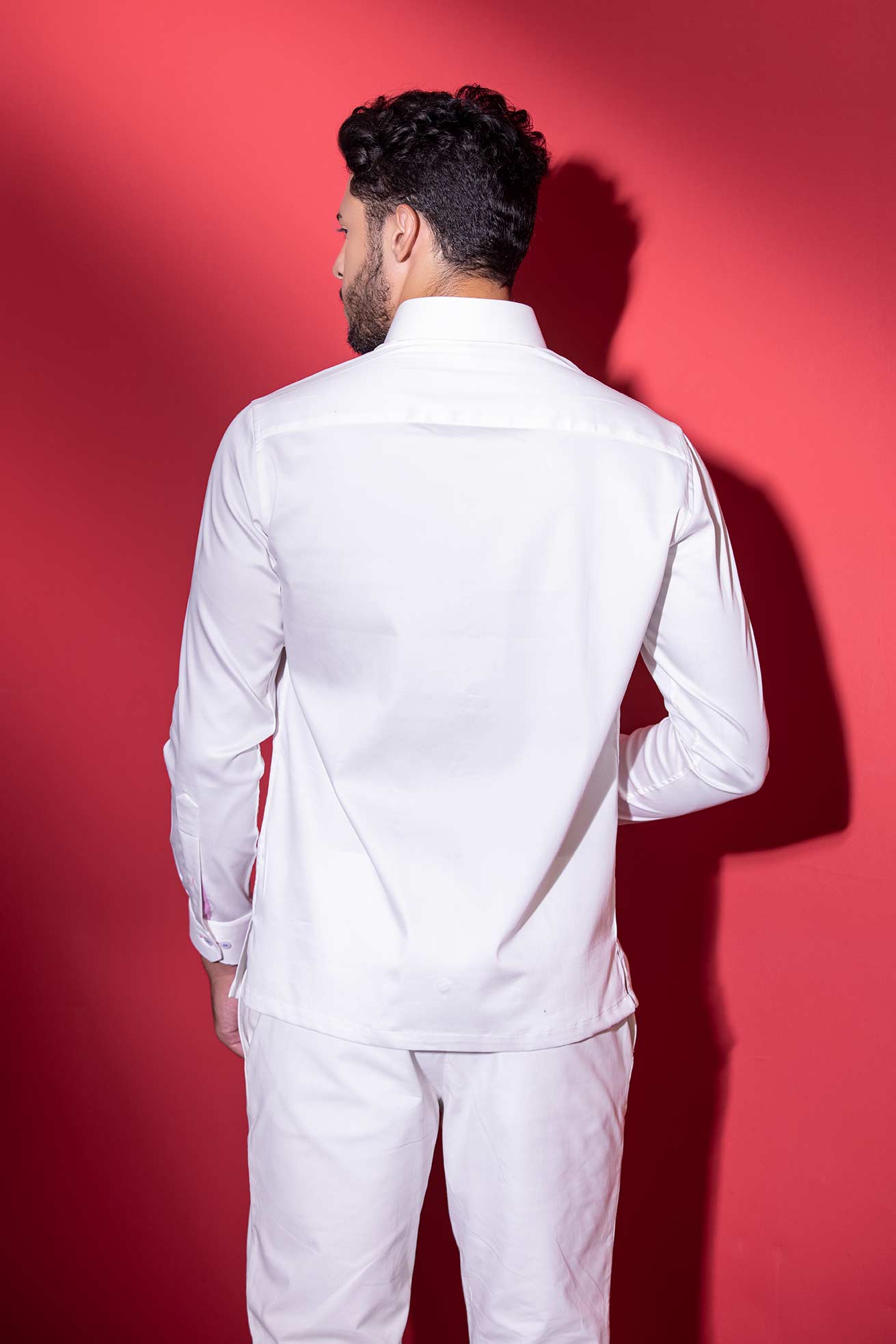 White full-sleeved shirt with digital print car motif