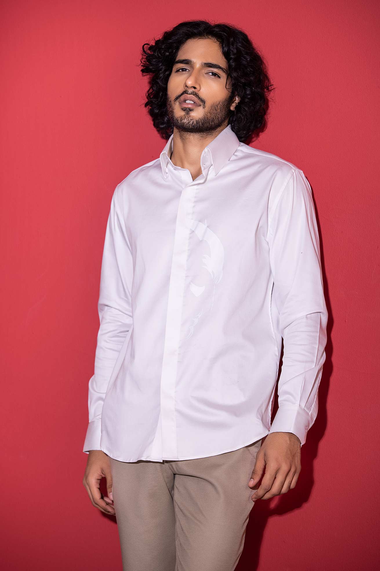 White full-sleeved shirt with digital print Batman motif