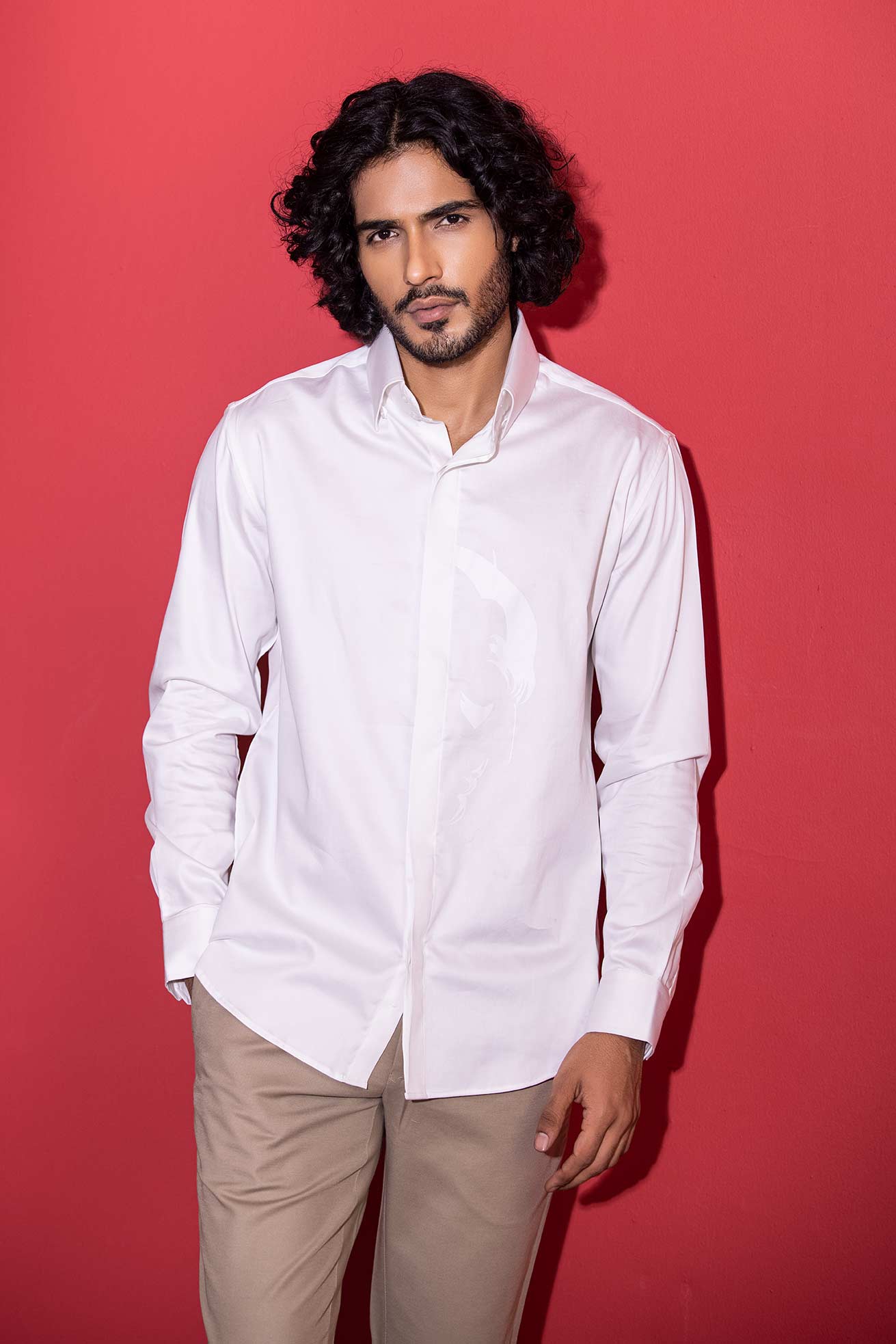 White full-sleeved shirt with digital print Batman motif