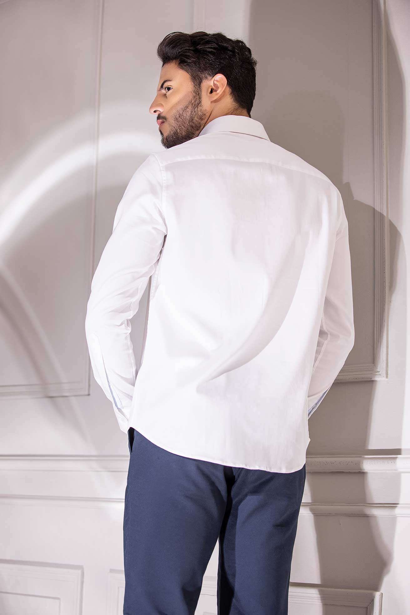 White full-sleeved shirt with digital print text motif