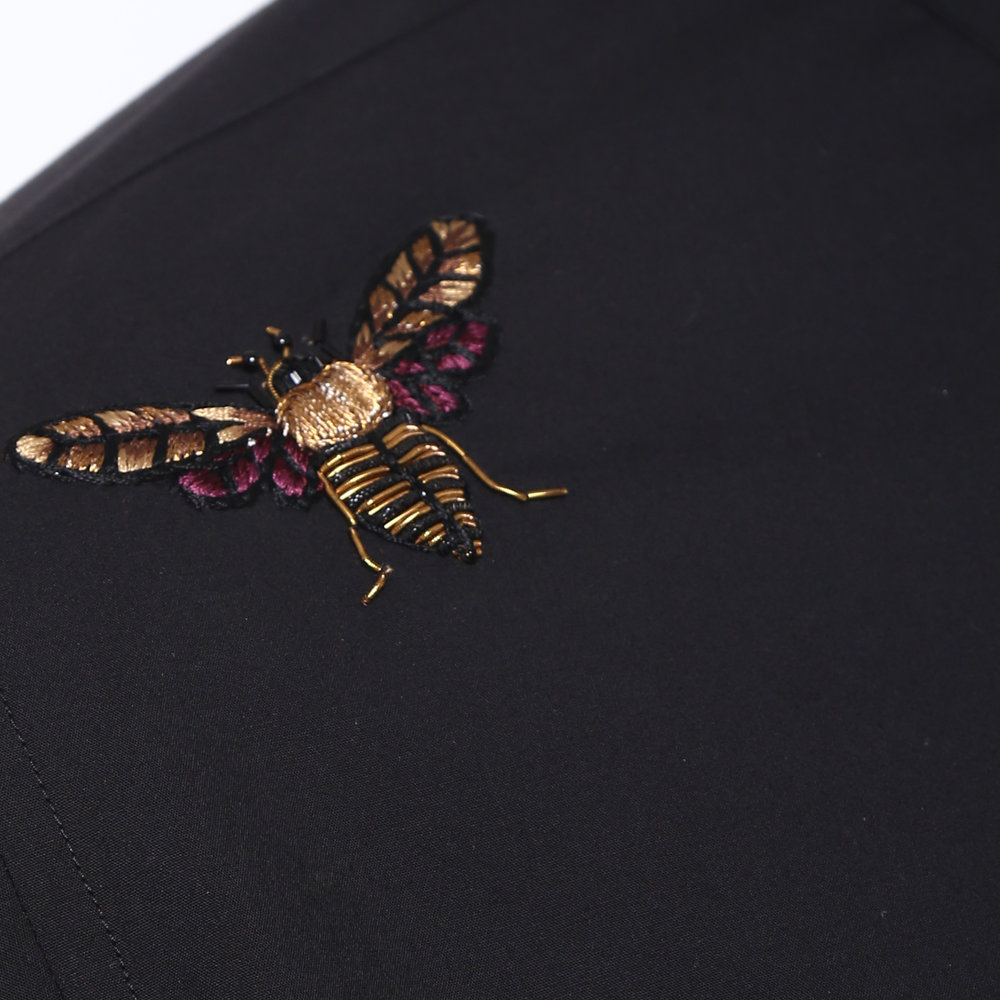 Black long-sleeved evening shirt with Bug hand embroidery