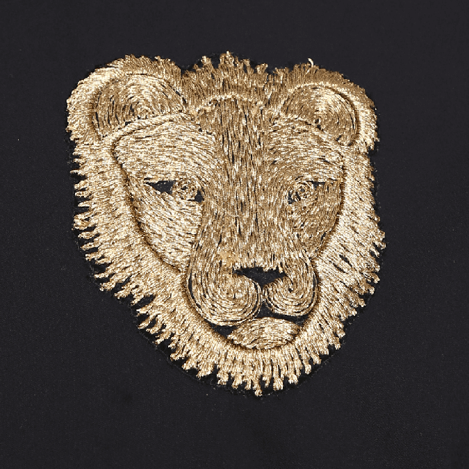Black long-sleeved evening shirt with gold Lion hand embroidery