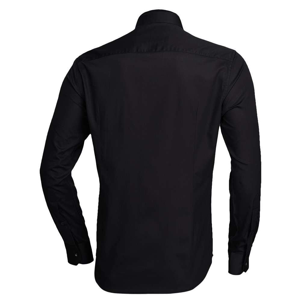 Black long-sleeved evening shirt with Hummingbird hand-embroidery